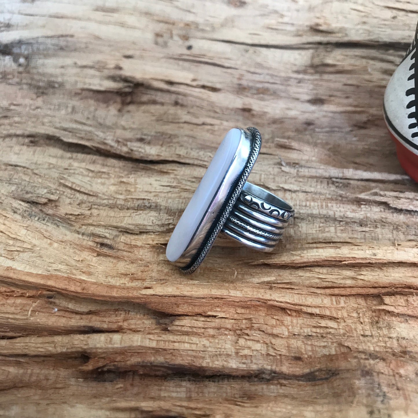 Pink Mussel Shell Ring~Sterling Silver~ Artisan Handmade~ Size 7 1/2
