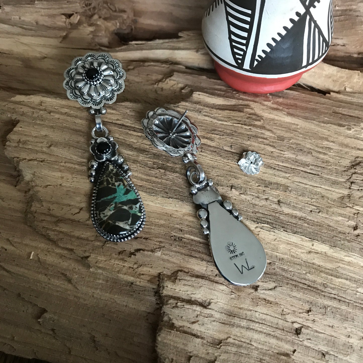 Black Jack Turquoise Earrings~ Sterling Silver~ Artisan Handmade