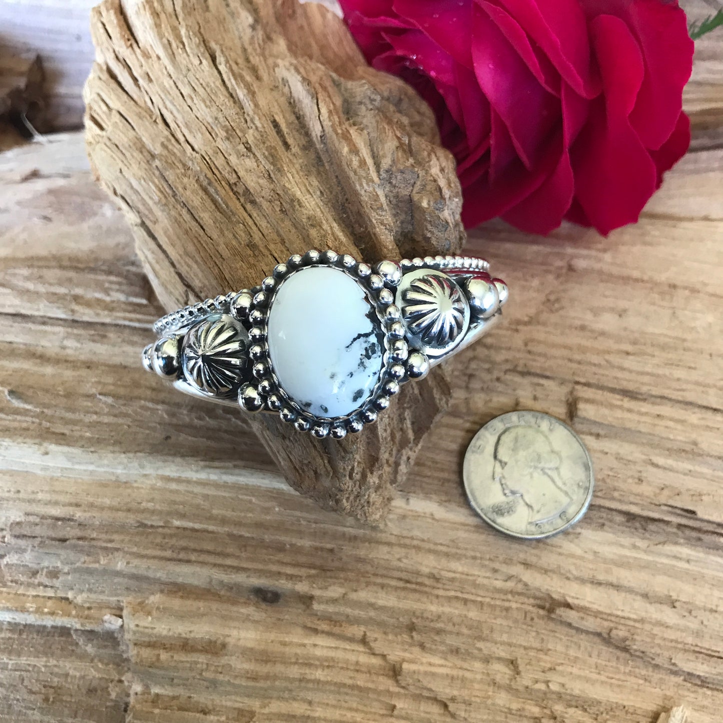 White Buffalo Cuff Bracelet~ SMALL WRIST~ Sterling Silver~ Artisan Handmade