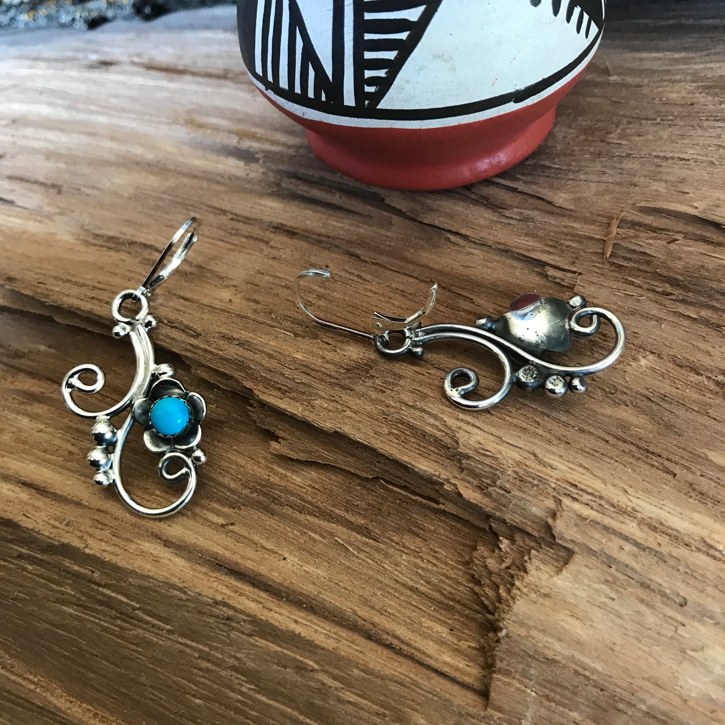Sleeping Beauty Silver Swirl earrings~ Sterling Silver~ dangle Earrings~ Artisan Handmade