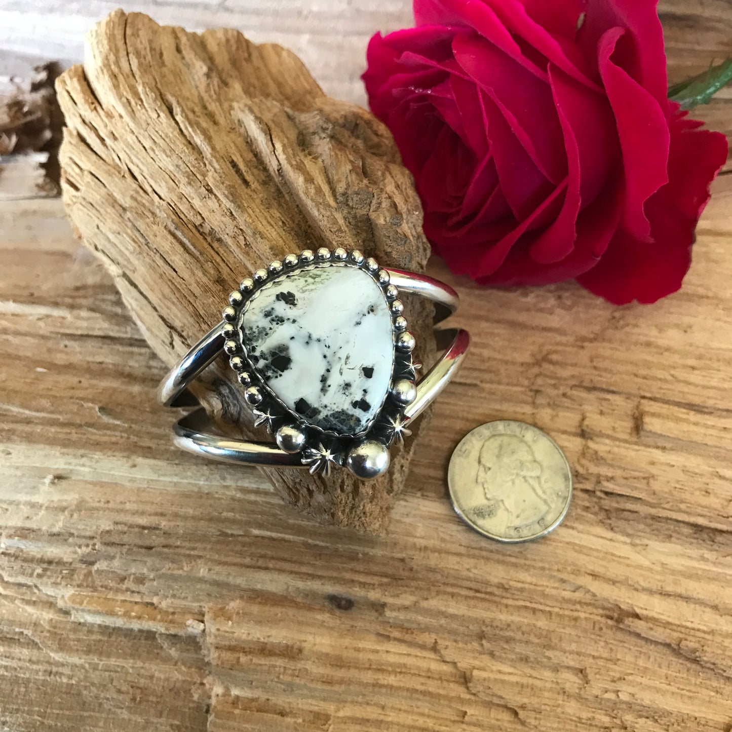 White Buffalo Cuff Bracelet~ SMALL WRIST~ Sterling Silver~ Artisan Handmade