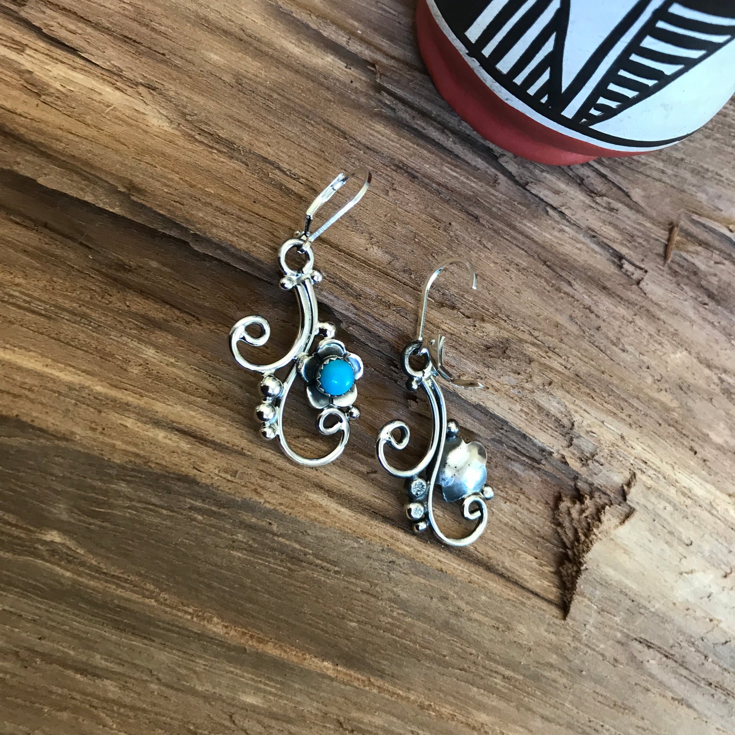 Sleeping Beauty Silver Swirl earrings~ Sterling Silver~ dangle Earrings~ Artisan Handmade