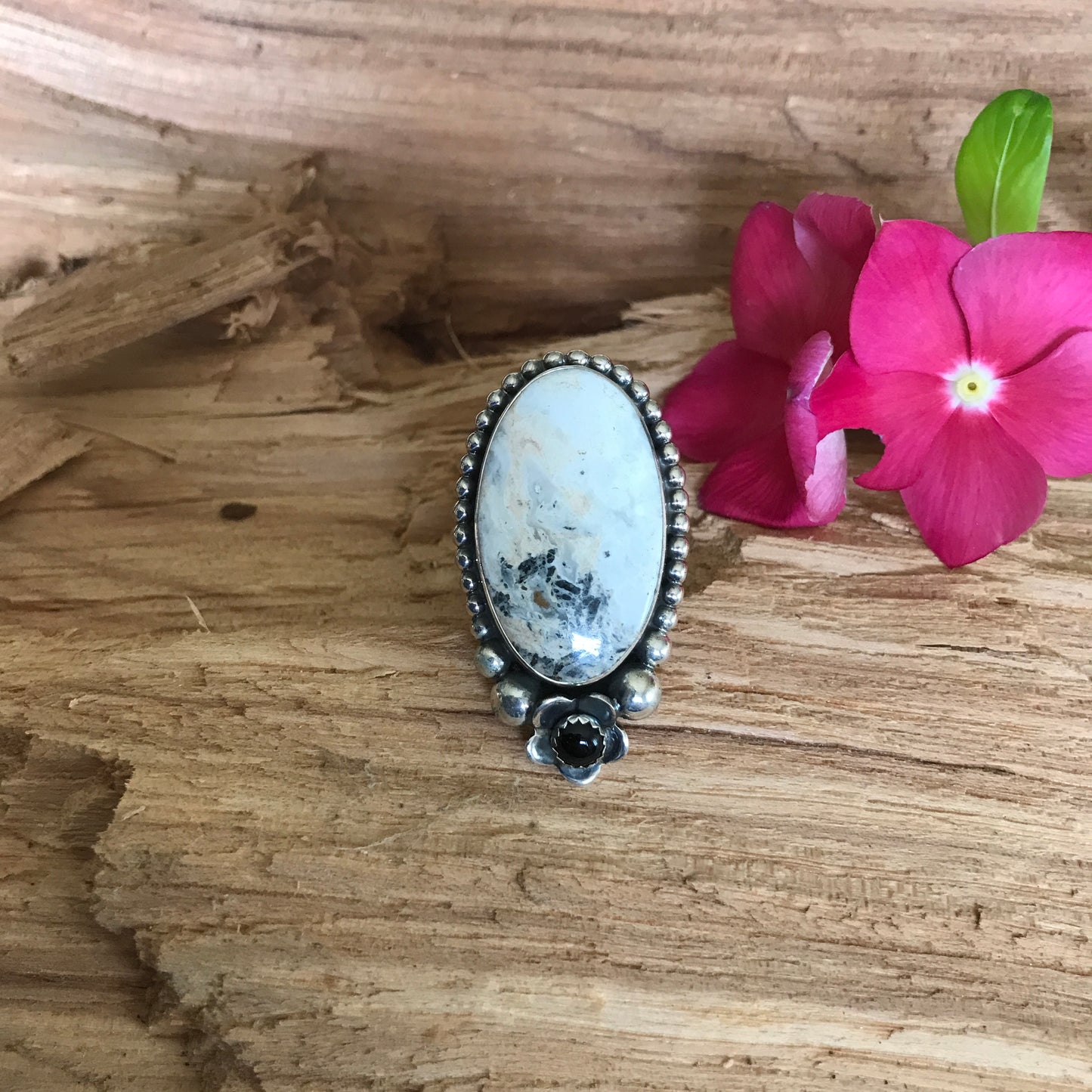 White Buffalo Ring~Sterling Silver~ Artisan Handmade~ Size 9 1/2
