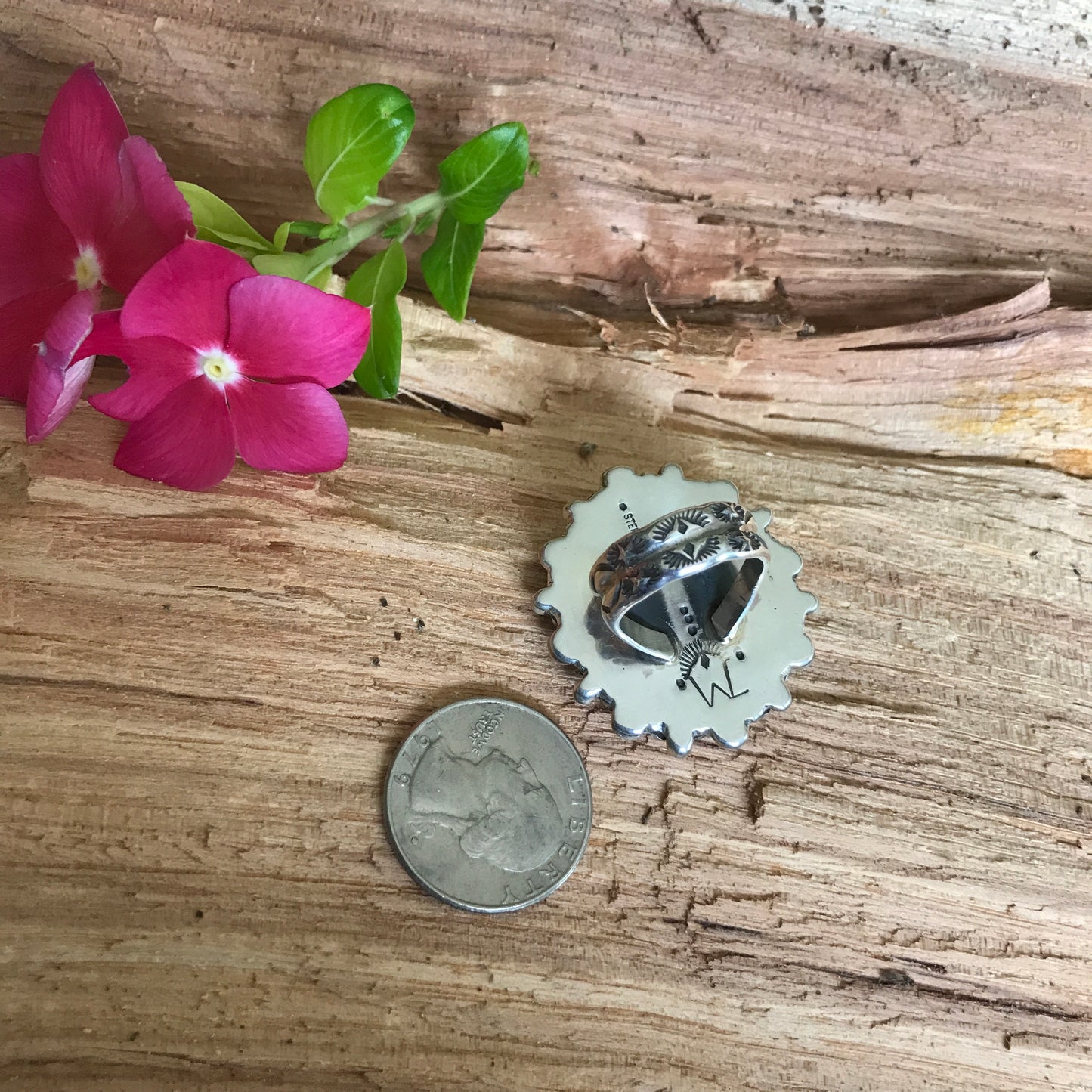 FLORA de SANTA FE Ring~Sterling Silver~ Peach Moonstone~ Artisan Handmade~ Size 6