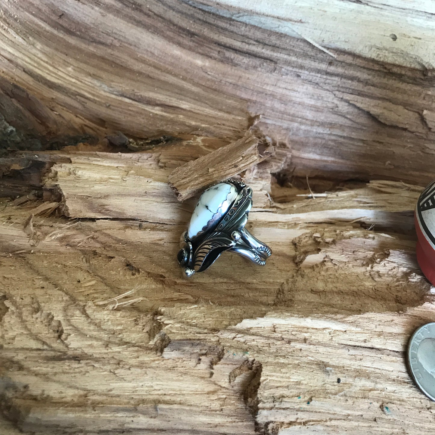 White Buffalo Ring~Sterling Silver~ Artisan Handmade~ Size 9 1/4