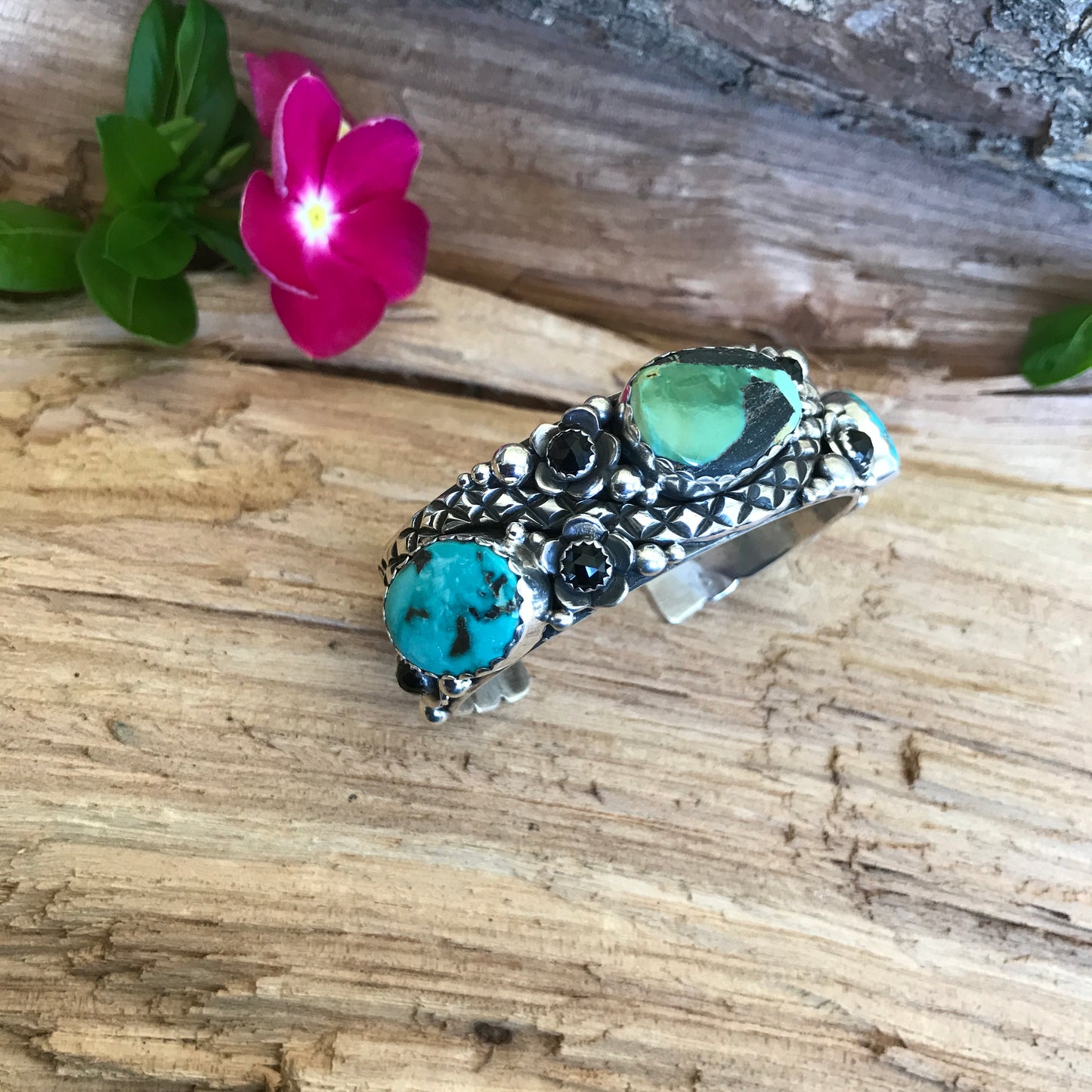 Rattlesnake Cuff Bracelet with Carico Lake Turquoise~ Sterling Silver~RTS045