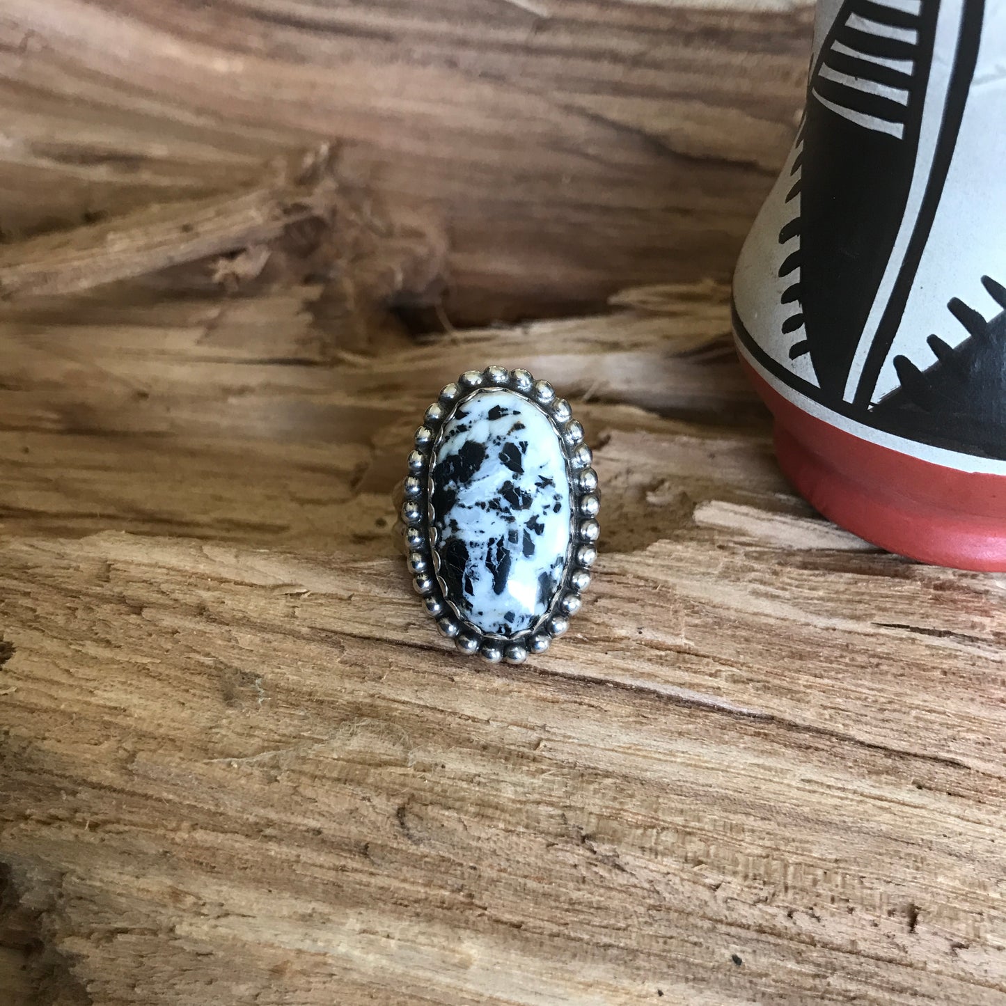 White Buffalo Ring~Sterling Silver~ Artisan Handmade~ Size 7