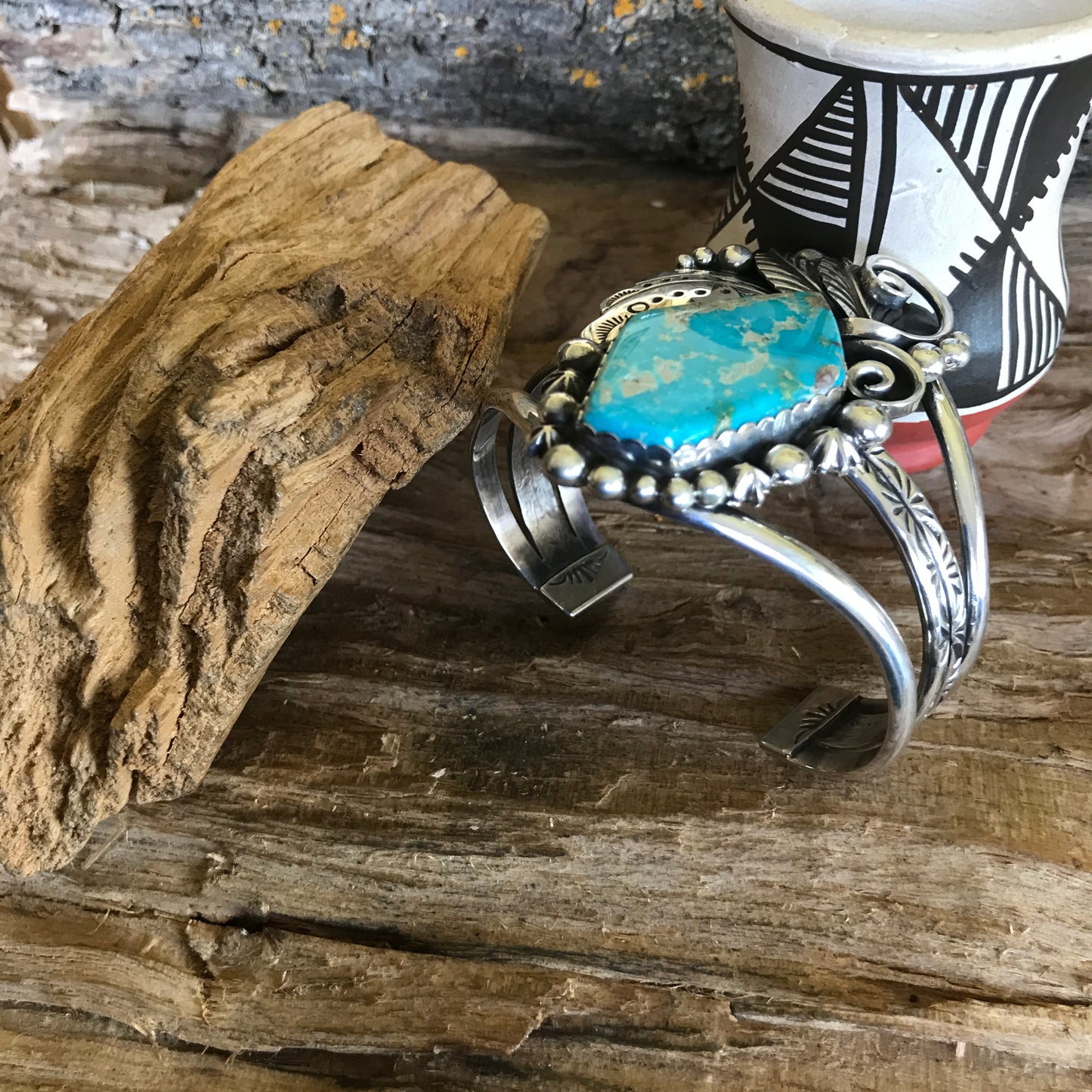 Pilot Mountain Turquoise Cuff Bracelet~ Sterling Silver~ Artisan Handmade