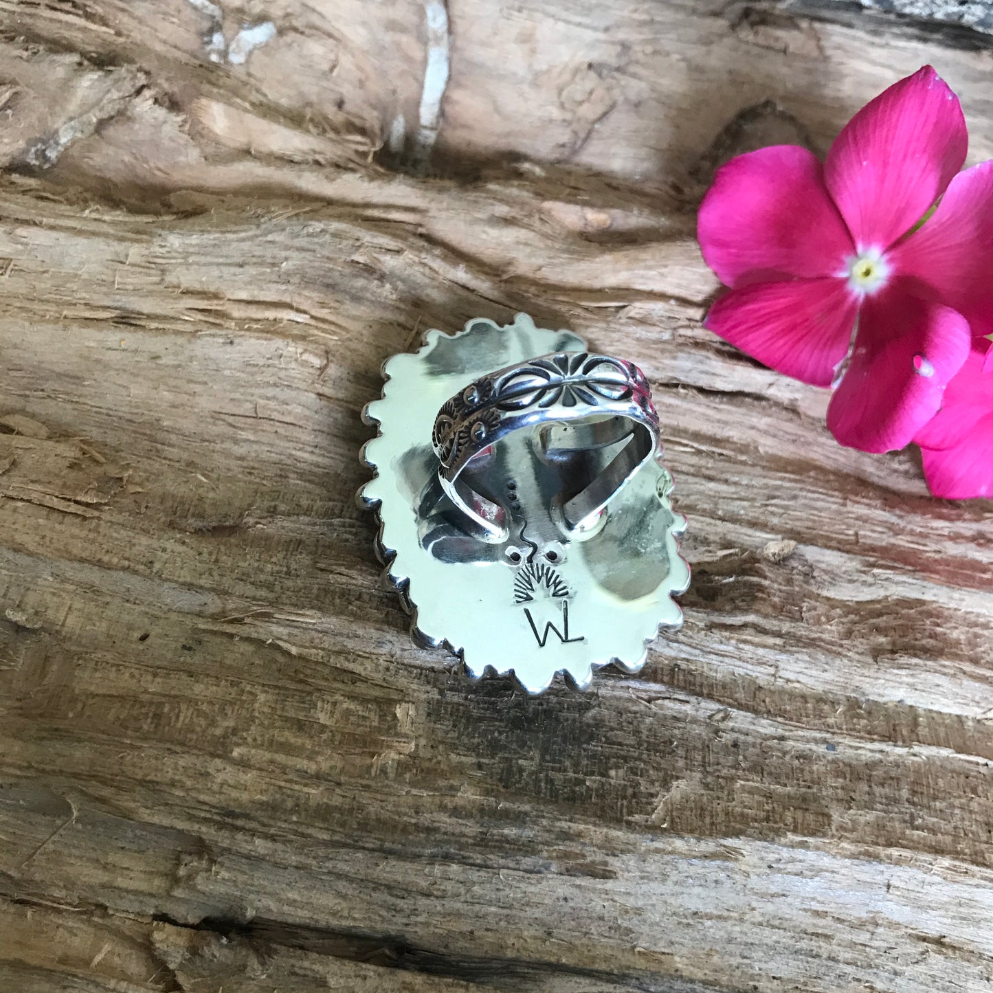 FLORA de SANTA FE ~ 7 Dwarfs Turquoise ring with Citrine Wildflowers ~ Sterling Silver~ Artisan Handmade ~ size 10 1/2