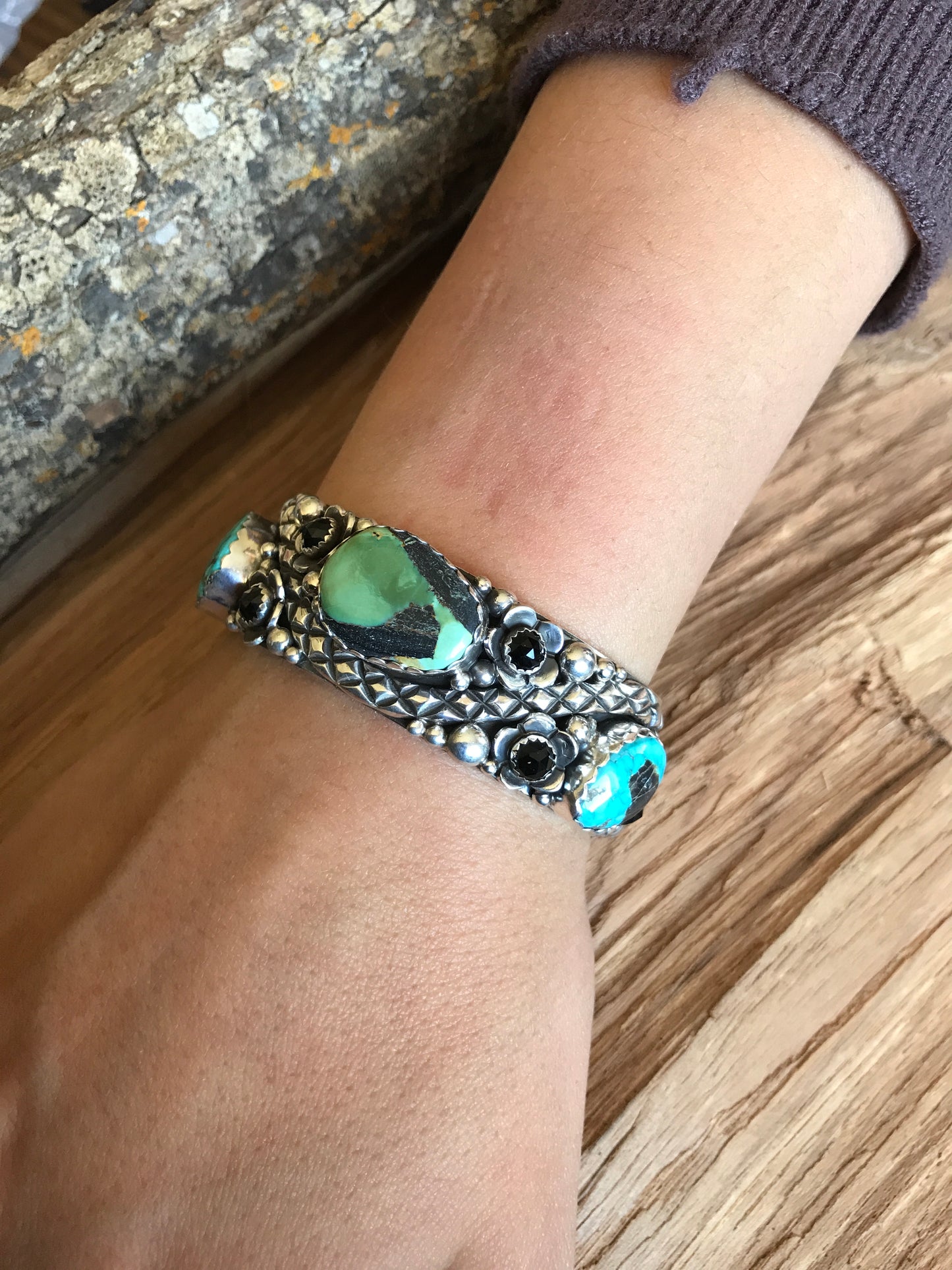 Rattlesnake Cuff Bracelet with Carico Lake Turquoise~ Sterling Silver~RTS045