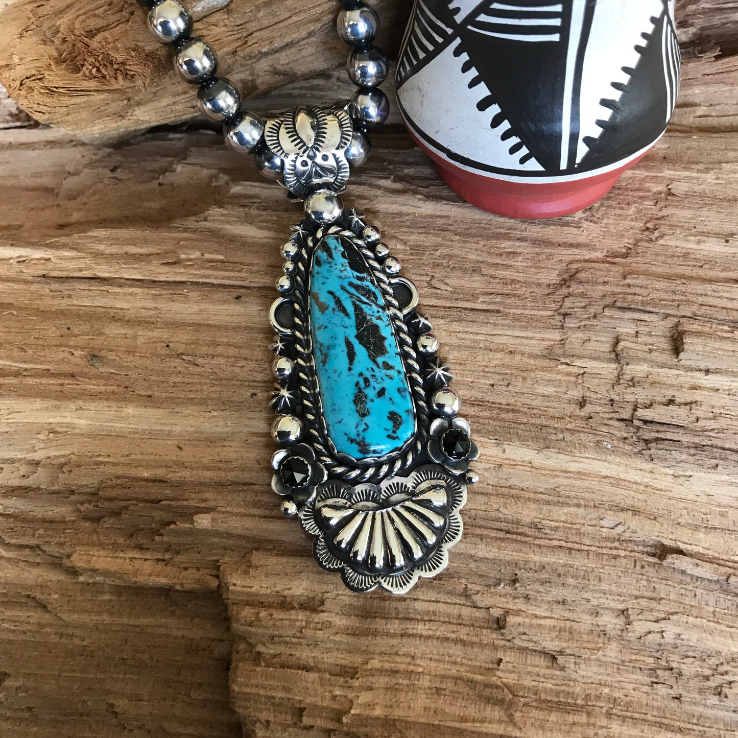 Apache Blue Turquoise large pendant~ Sterling Silver~ Artisan Handmade ~ 1153
