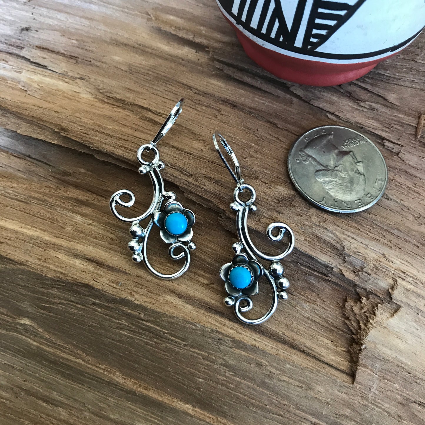 Sleeping Beauty Silver Swirl earrings~ Sterling Silver~ dangle Earrings~ Artisan Handmade
