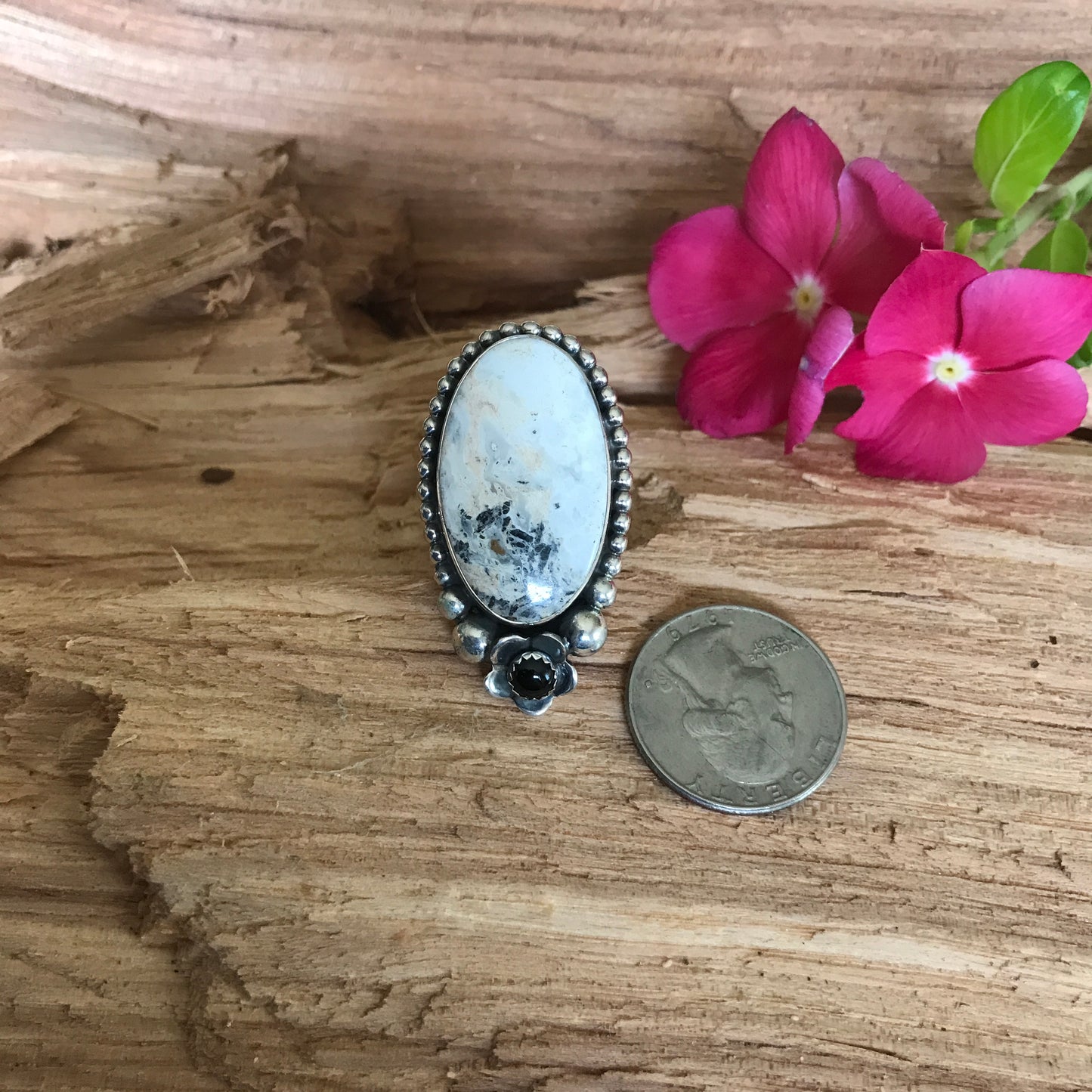 White Buffalo Ring~Sterling Silver~ Artisan Handmade~ Size 9 1/2