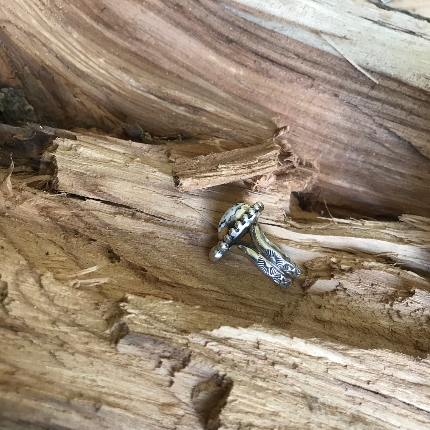 White Buffalo Ring~Sterling Silver~ Artisan Handmade~ Size 8