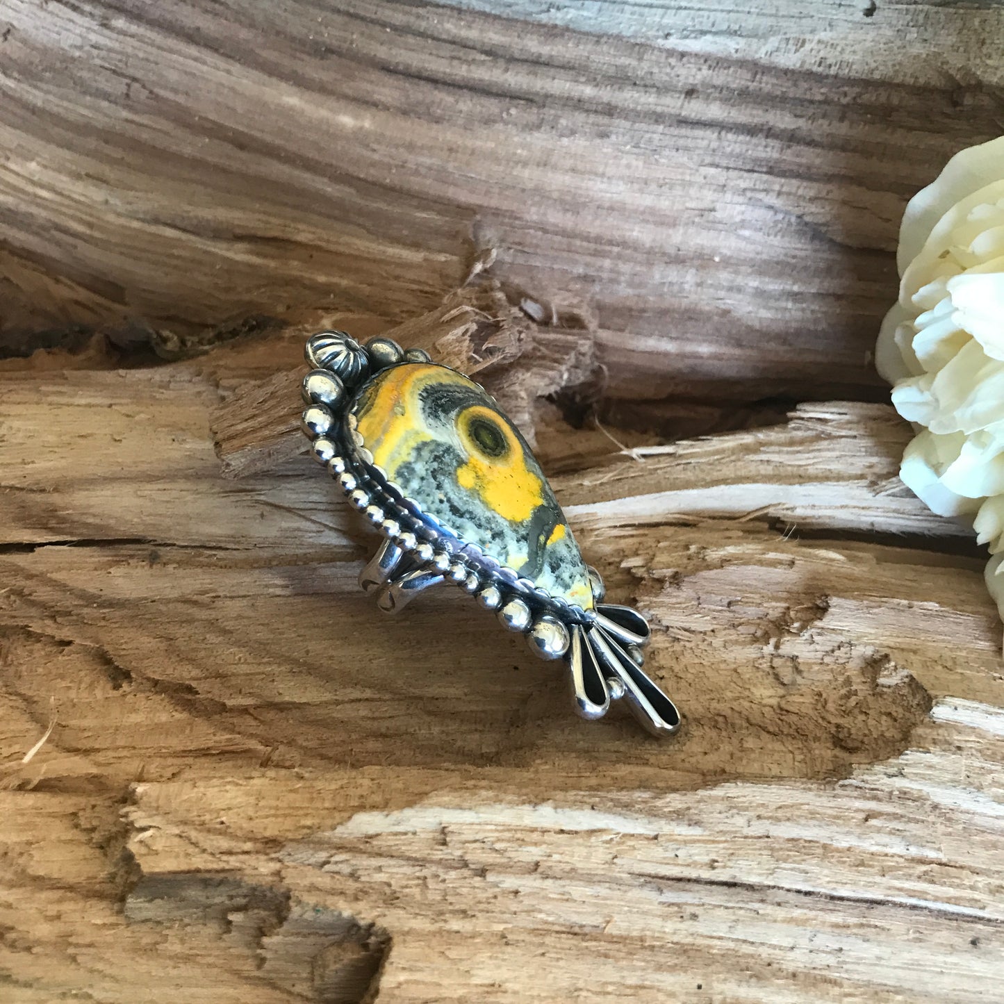 Bumblebee Jasper ring~ Sterling Silver~ Tail of the Thunderbird~ Artisan Handmade~ Size 5