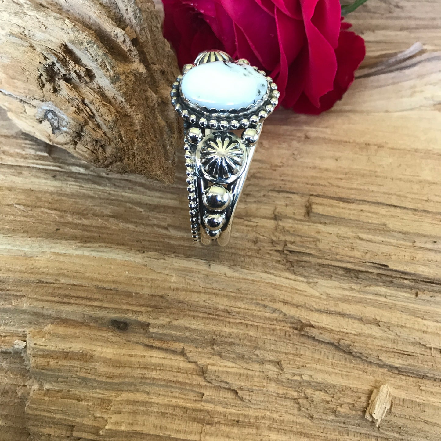 White Buffalo Cuff Bracelet~ SMALL WRIST~ Sterling Silver~ Artisan Handmade