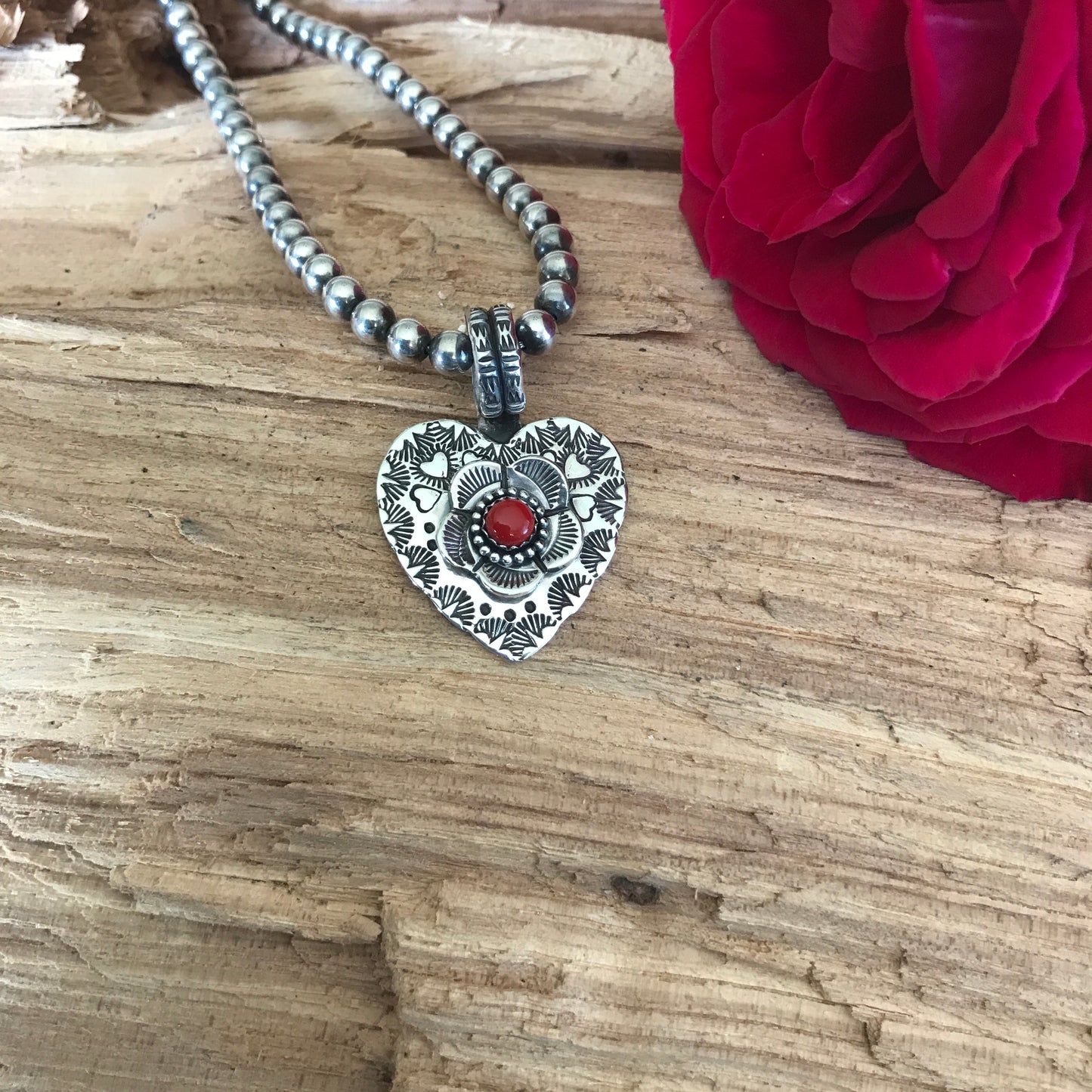 Mi Flora Corazon~ My Heart flower Pendant~ Sterling Silver~ Artisan Handmade