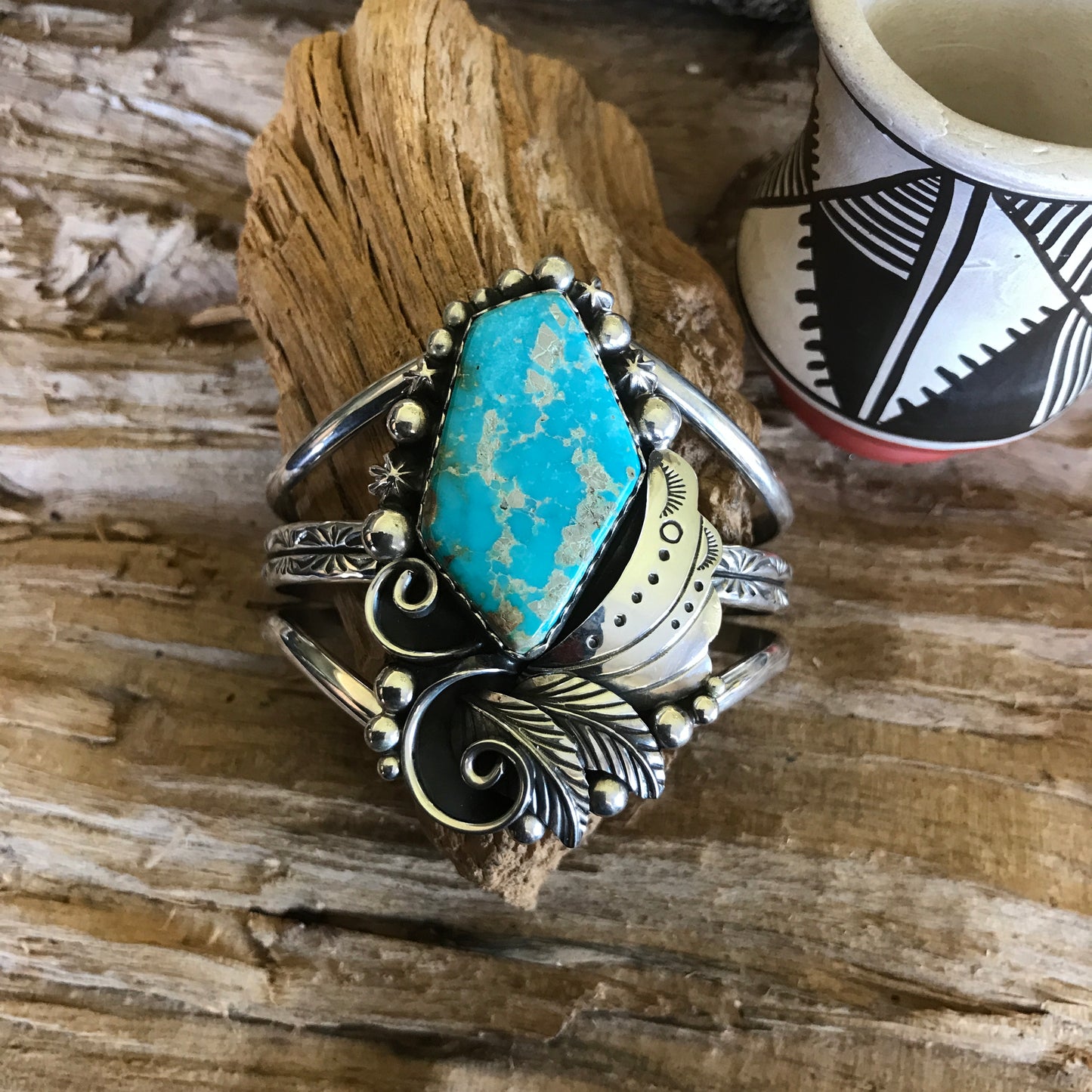 Pilot Mountain Turquoise Cuff Bracelet~ Sterling Silver~ Artisan Handmade