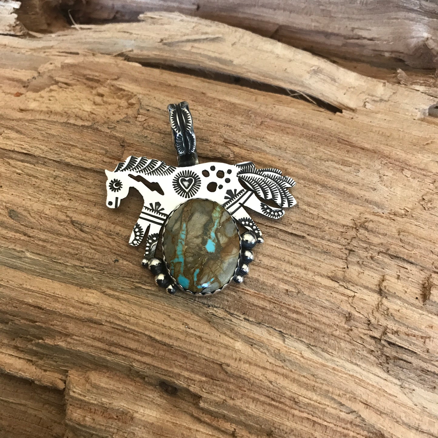 SPIRIT PONY Royston Ribbon Turquoise pendant~ Sterling Silver~ Artisan Handmade