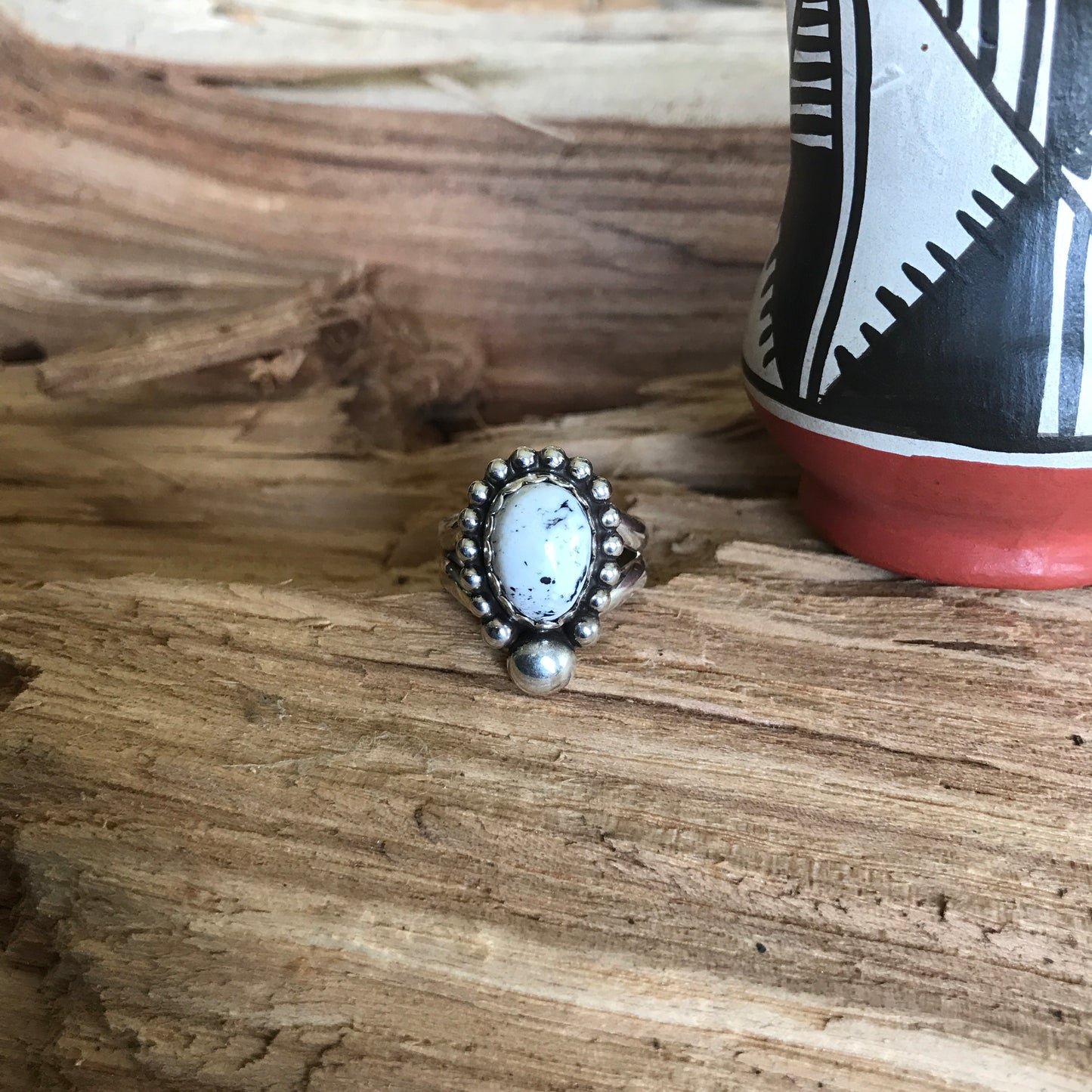 White Buffalo Ring~Sterling Silver~ Artisan Handmade~ Size 8