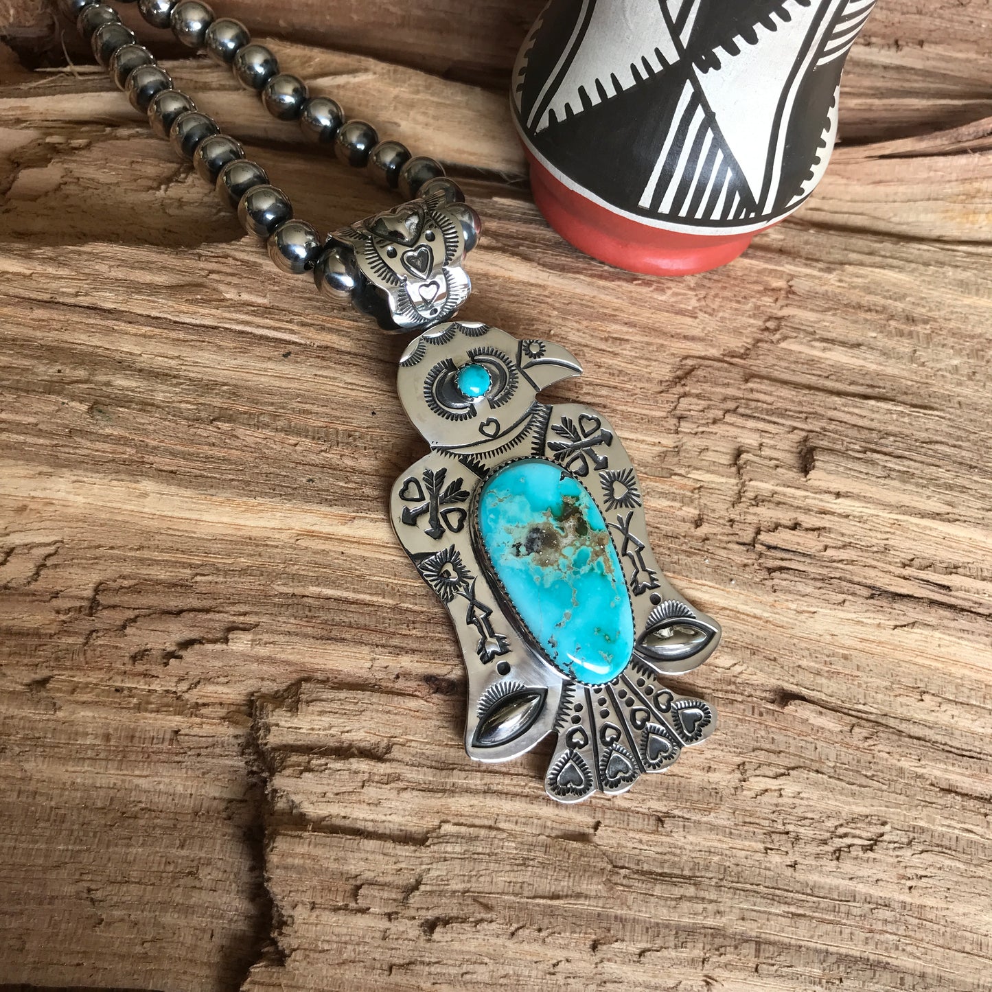 Royston Turquoise Thunderbird pendant~ Sterling Silver~ large pendant~ Artisan Handmade ~ 1143