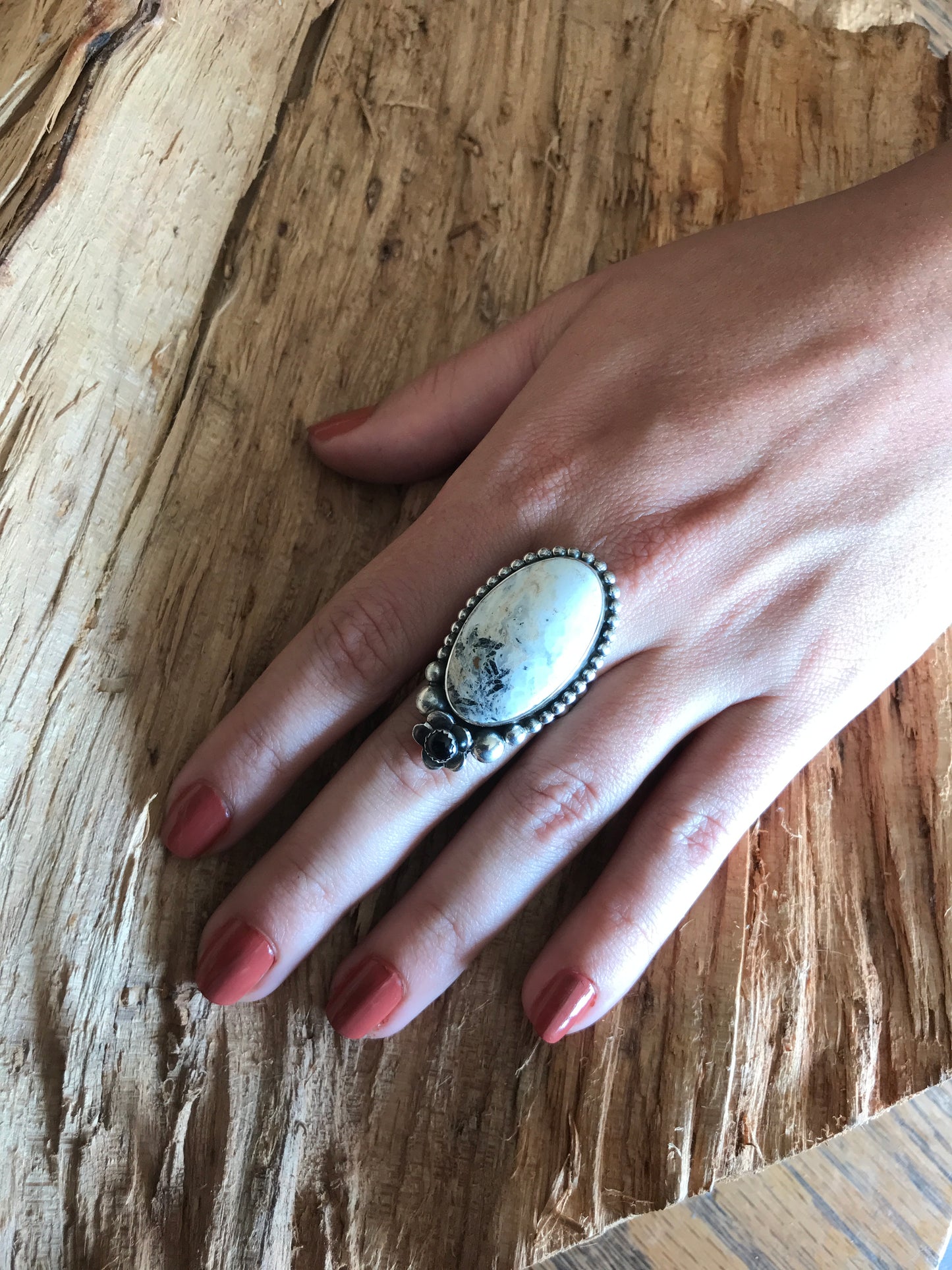 White Buffalo Ring~Sterling Silver~ Artisan Handmade~ Size 9 1/2