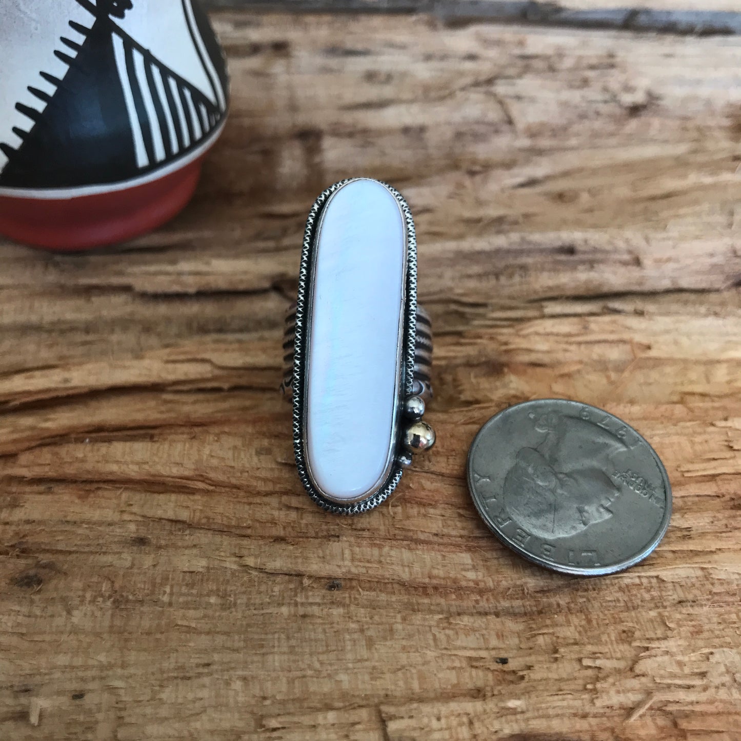 Pink Mussel Shell Ring~Sterling Silver~ Artisan Handmade~ Size 7 1/2