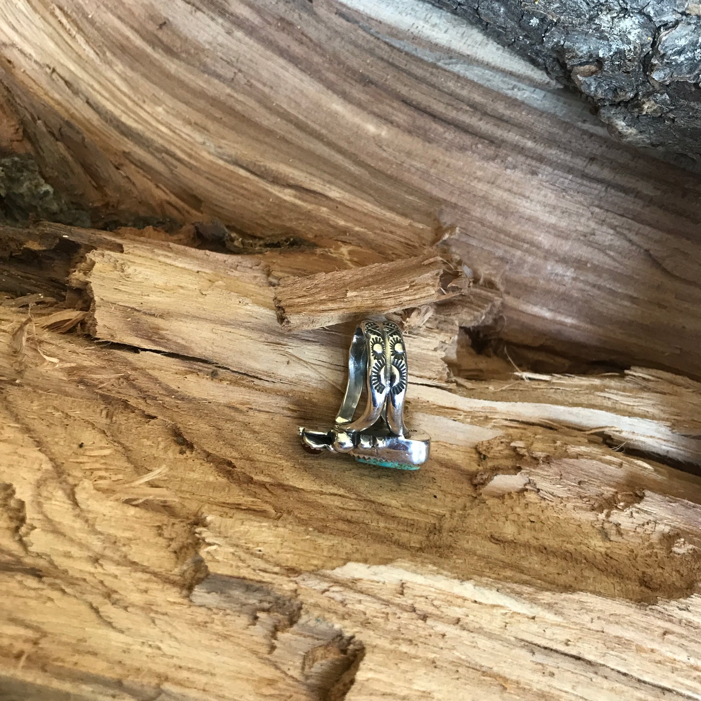 Kings Manassa Turquoise Ring with an Amber Wildflower~ Sterling Silver~ Artisan Handmade~ Size 8 1/2