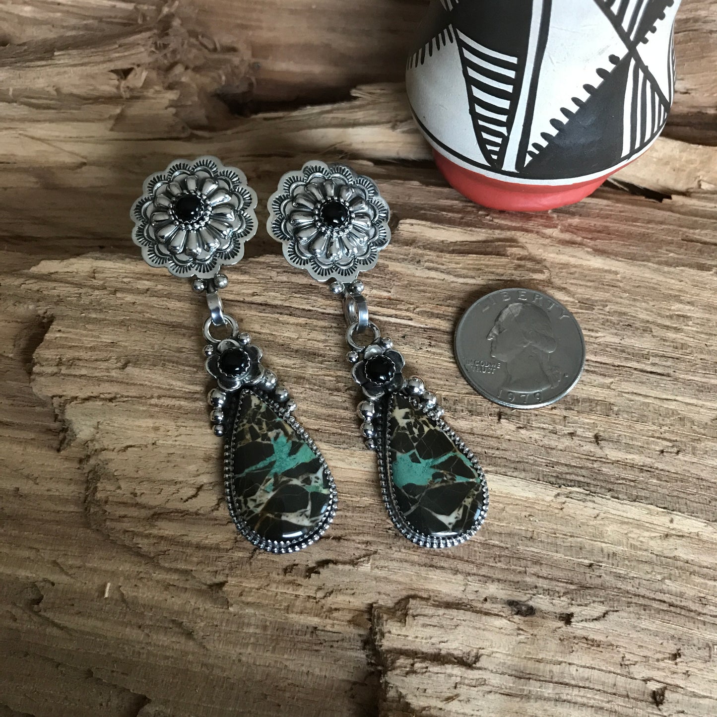 Black Jack Turquoise Earrings~ Sterling Silver~ Artisan Handmade