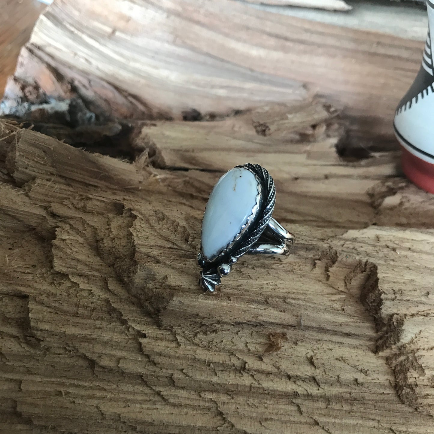 White Buffalo Ring~Sterling Silver~ Artisan Handmade~ Size 7