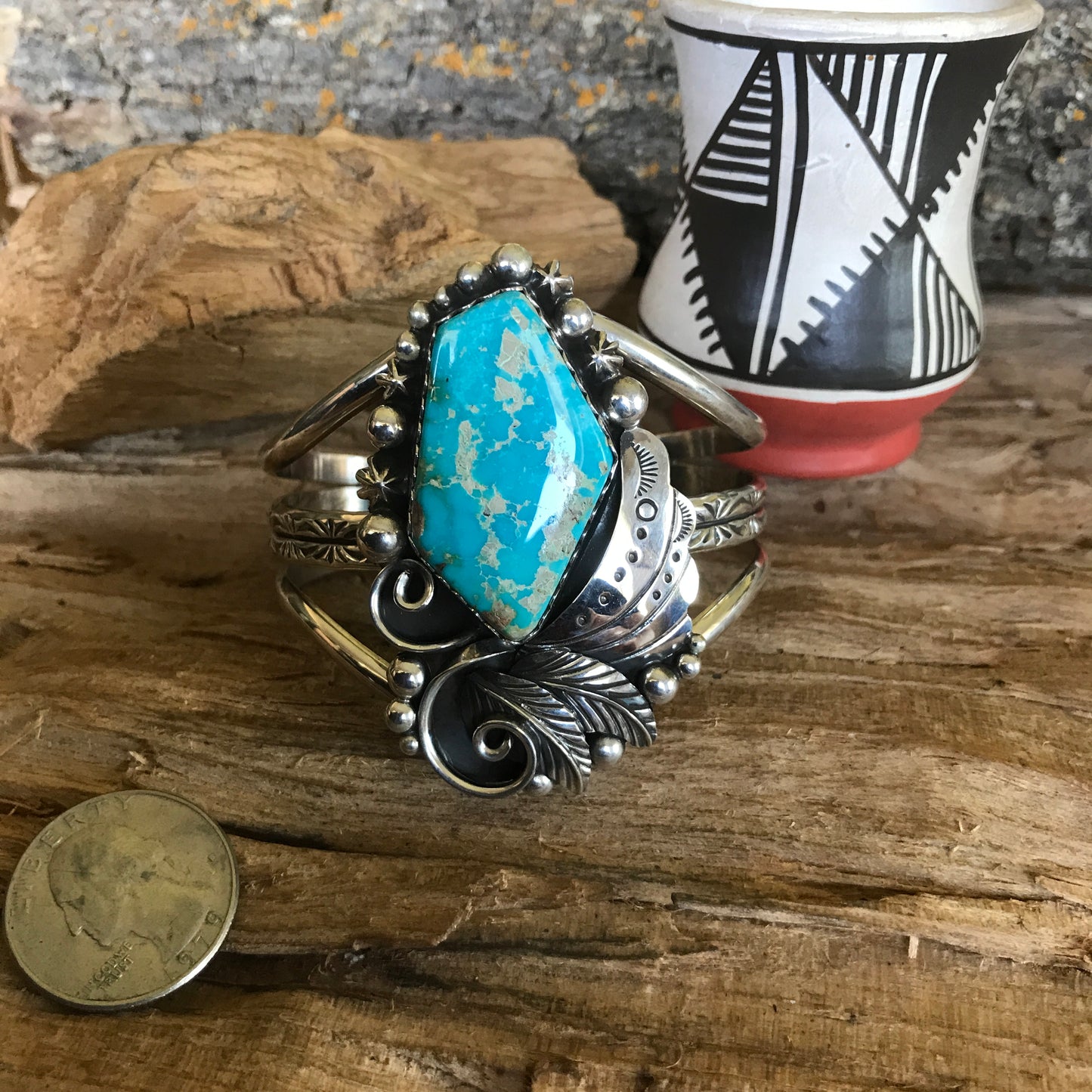Pilot Mountain Turquoise Cuff Bracelet~ Sterling Silver~ Artisan Handmade