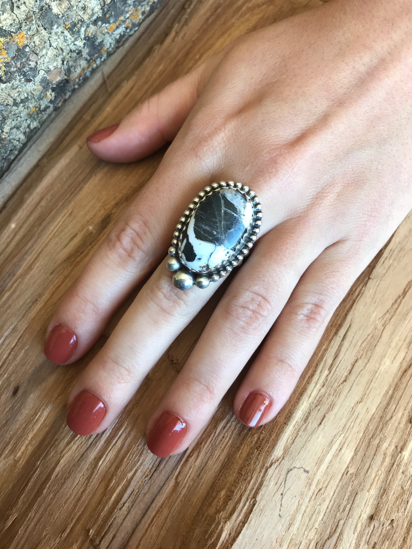 White Buffalo Ring~Sterling Silver~ Artisan Handmade~ Size 7 3/4