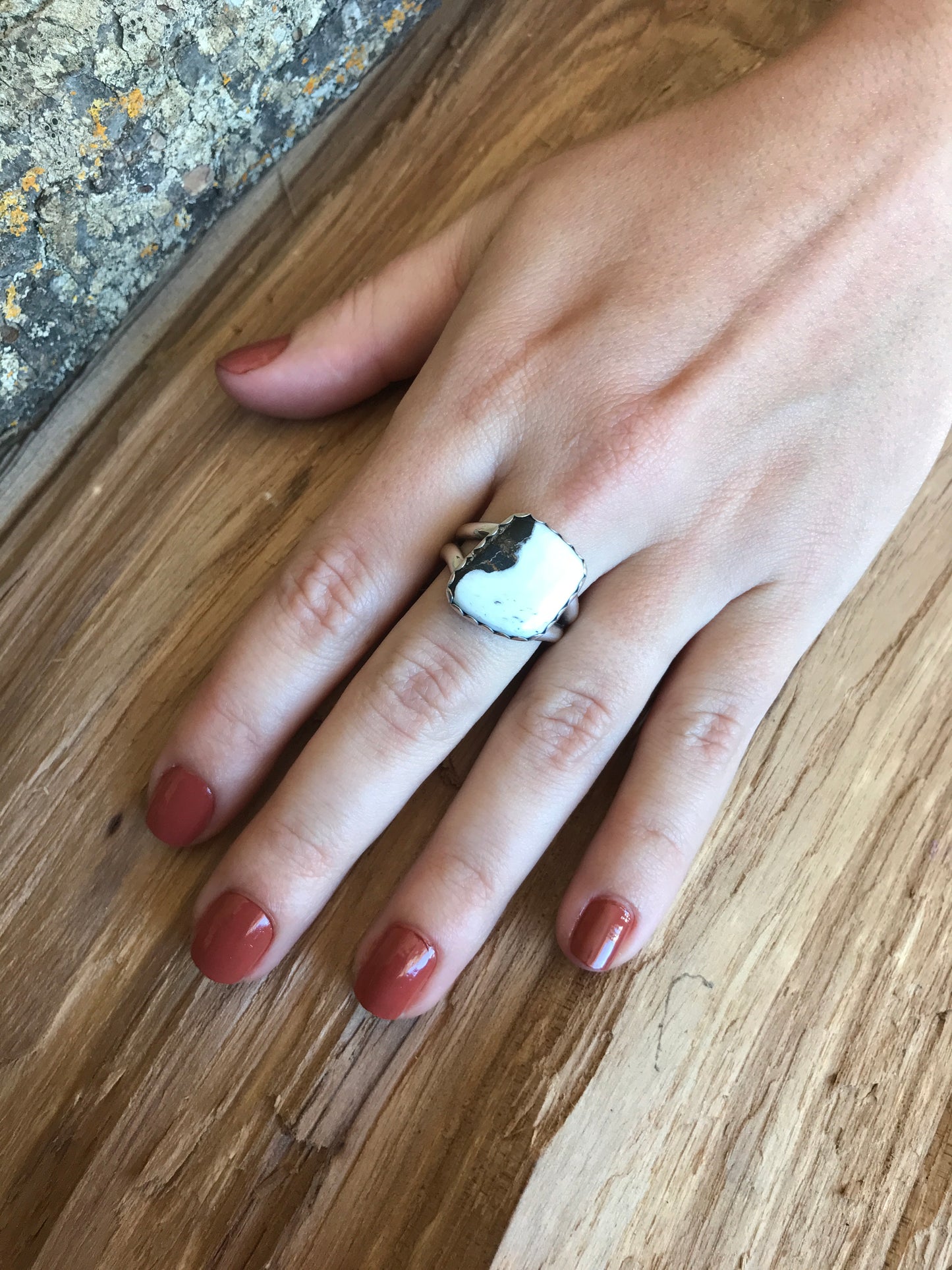 White Buffalo Ring~Sterling Silver~ Artisan Handmade~ Size 9 3/4