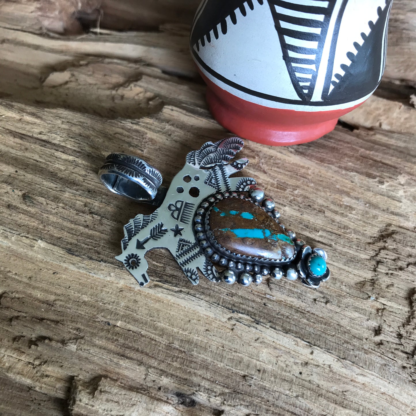 SPIRIT PONY Royston Ribbon Turquoise pendant~ Sterling Silver~ Artisan Handmade ~ 1062