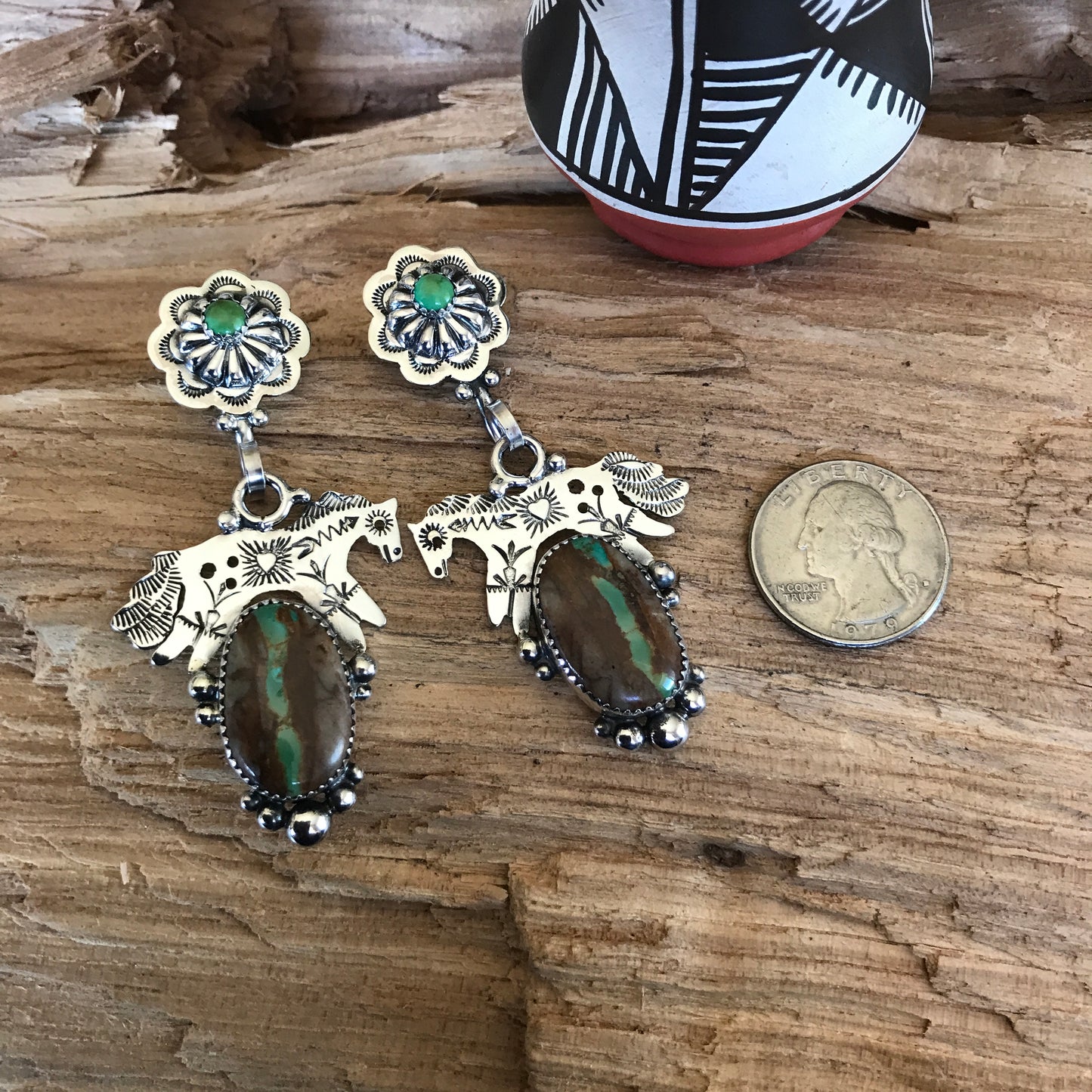 SPIRIT PONY Earrings with Royston Ribbon Turquoise~ Sterling Silver~ Artisan Handmade