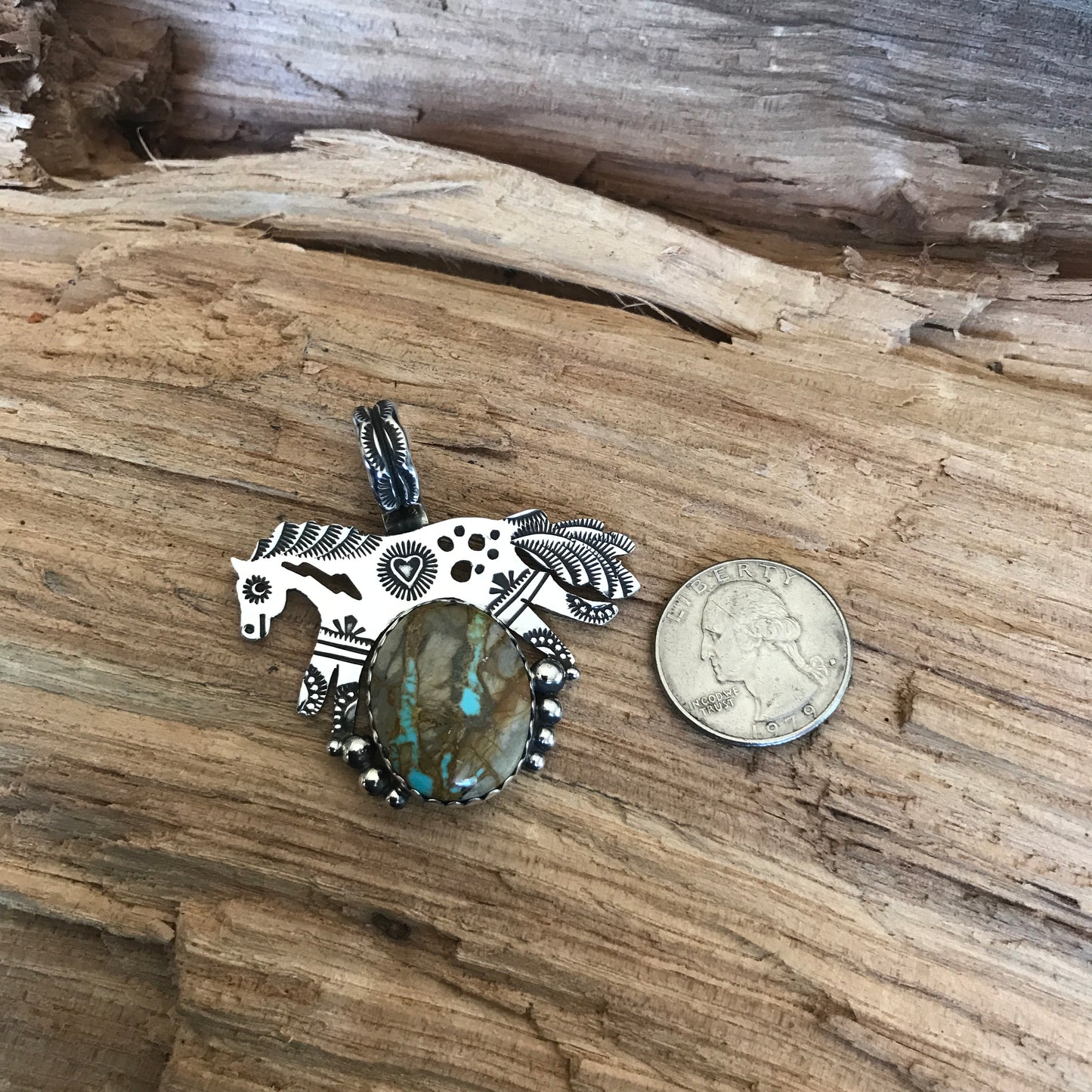 SPIRIT PONY Royston Ribbon Turquoise pendant~ Sterling Silver~ Artisan Handmade
