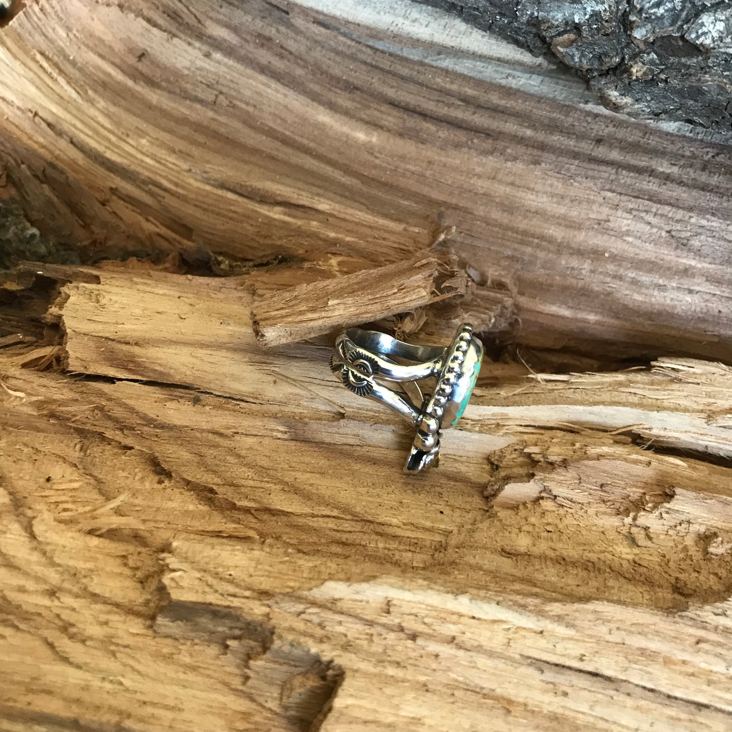 Royston Turquoise Ring with Citrine Wildflowers~ Sterling Silver~ Artisan Handmade~ Size 7 1/2