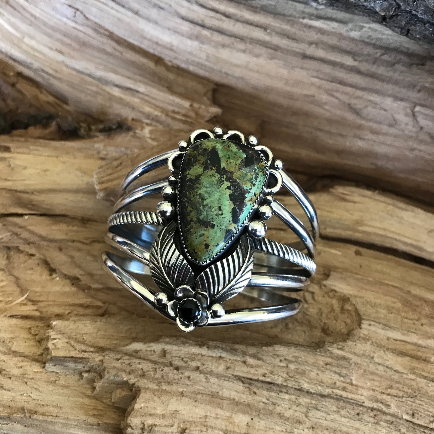 Black Jack Turquoise Cuff Bracelet~ Sterling Silver~ Artisan Handmade~RTS054