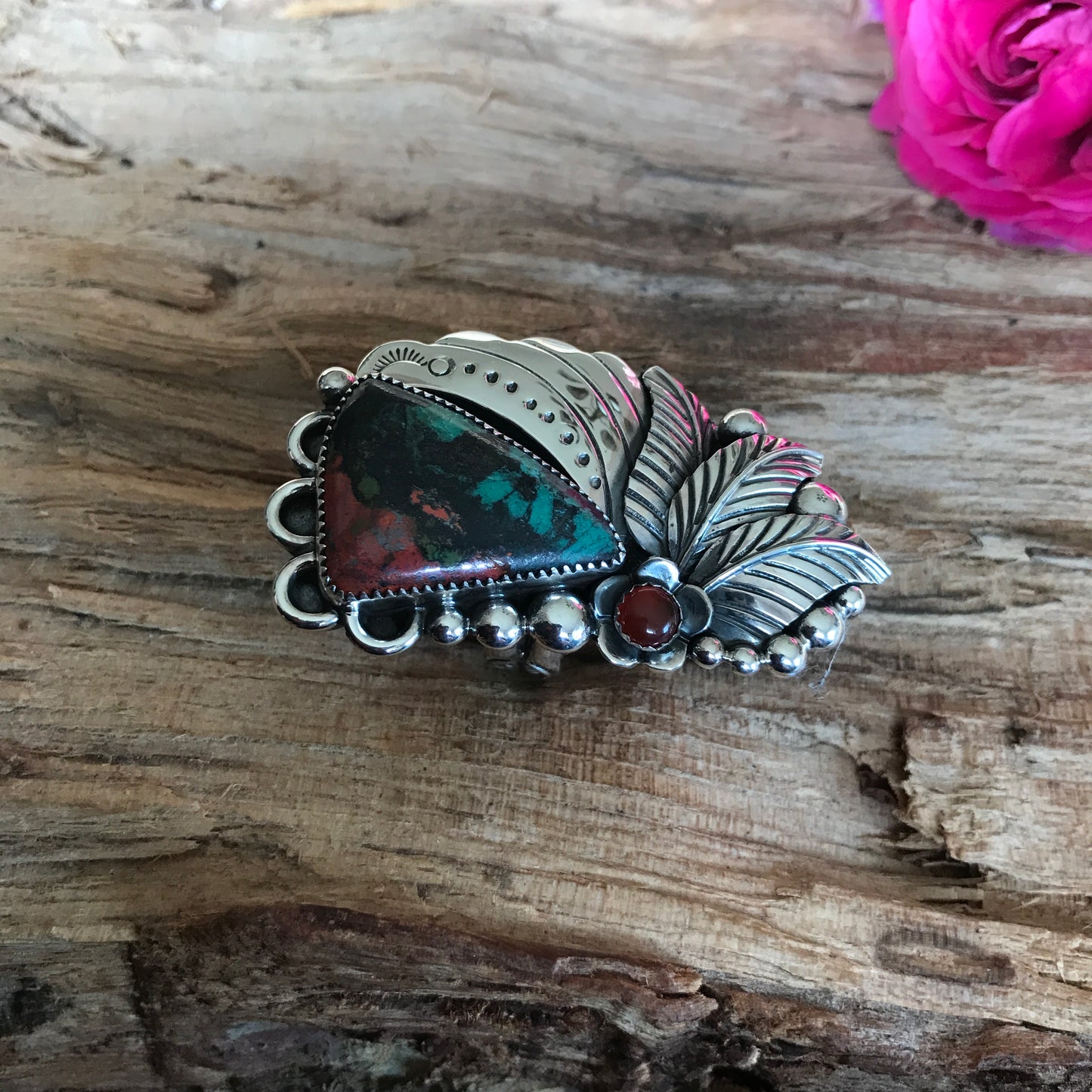Sonoran Sunset Statement Ring with a Carnelian Wildflower~ Sterling Silver~ Artisan Handmade~ Size 10