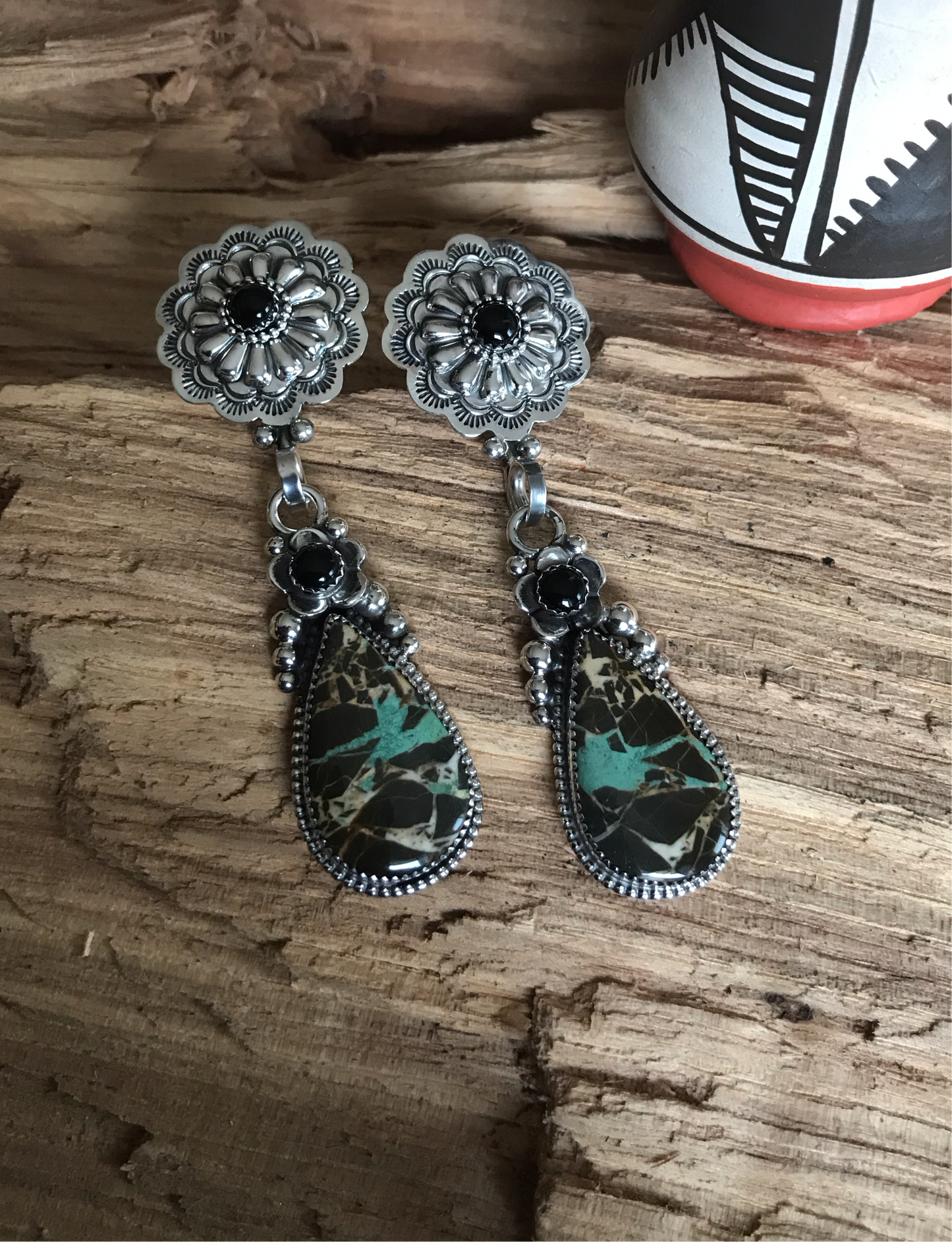 Black Jack Turquoise Earrings~ Sterling Silver~ Artisan Handmade