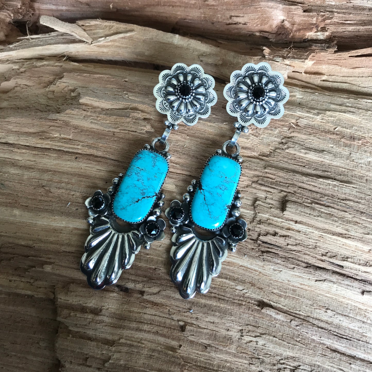 Blue Moon Turquoise large earrings~ Sterling Silver~ Artisan Handmade ~ 1093