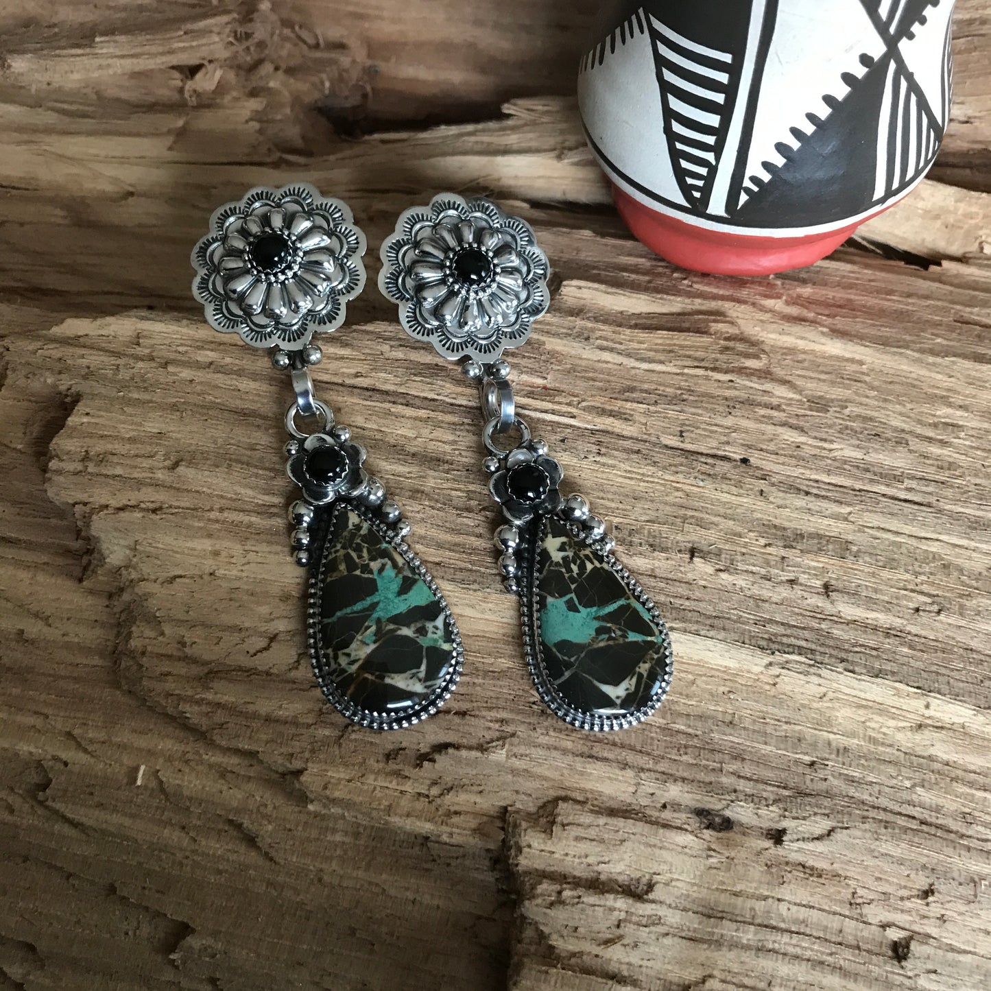 Black Jack Turquoise Earrings~ Sterling Silver~ Artisan Handmade