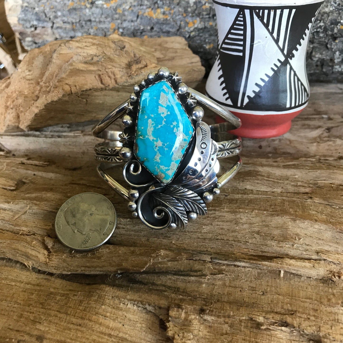 Pilot Mountain Turquoise Cuff Bracelet~ Sterling Silver~ Artisan Handmade