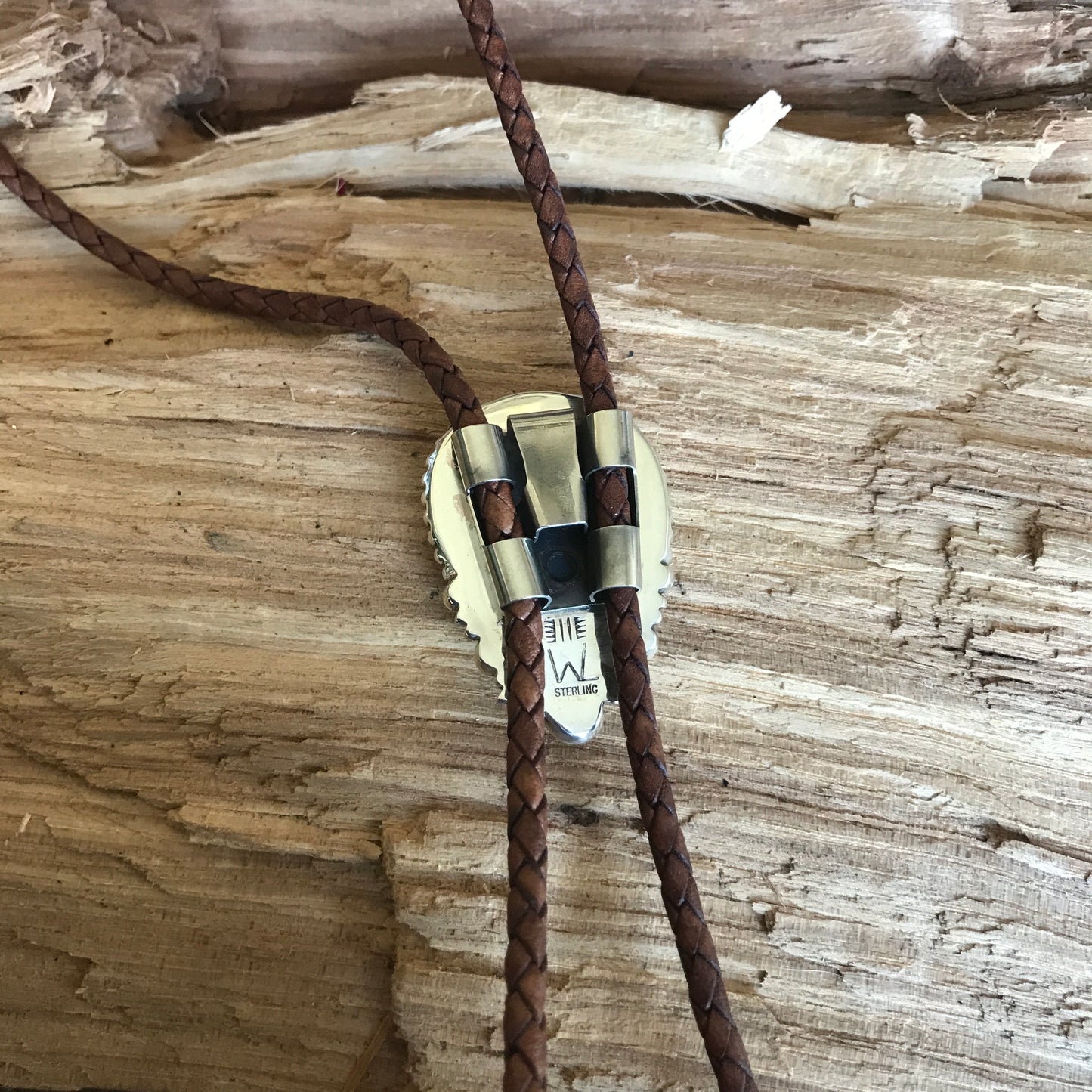 Pilot Mountain Turquoise Bolo Tie~ Sterling Silver~ real leather cord