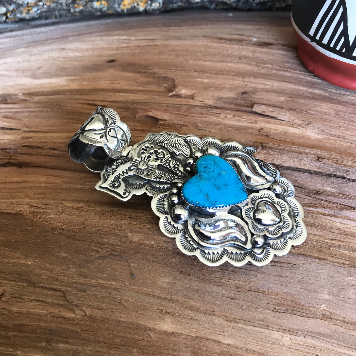 SPIRIT PONY Repousse pendant with Bisbee Turquoise~ Sterling Silver~ Artisan Handmade