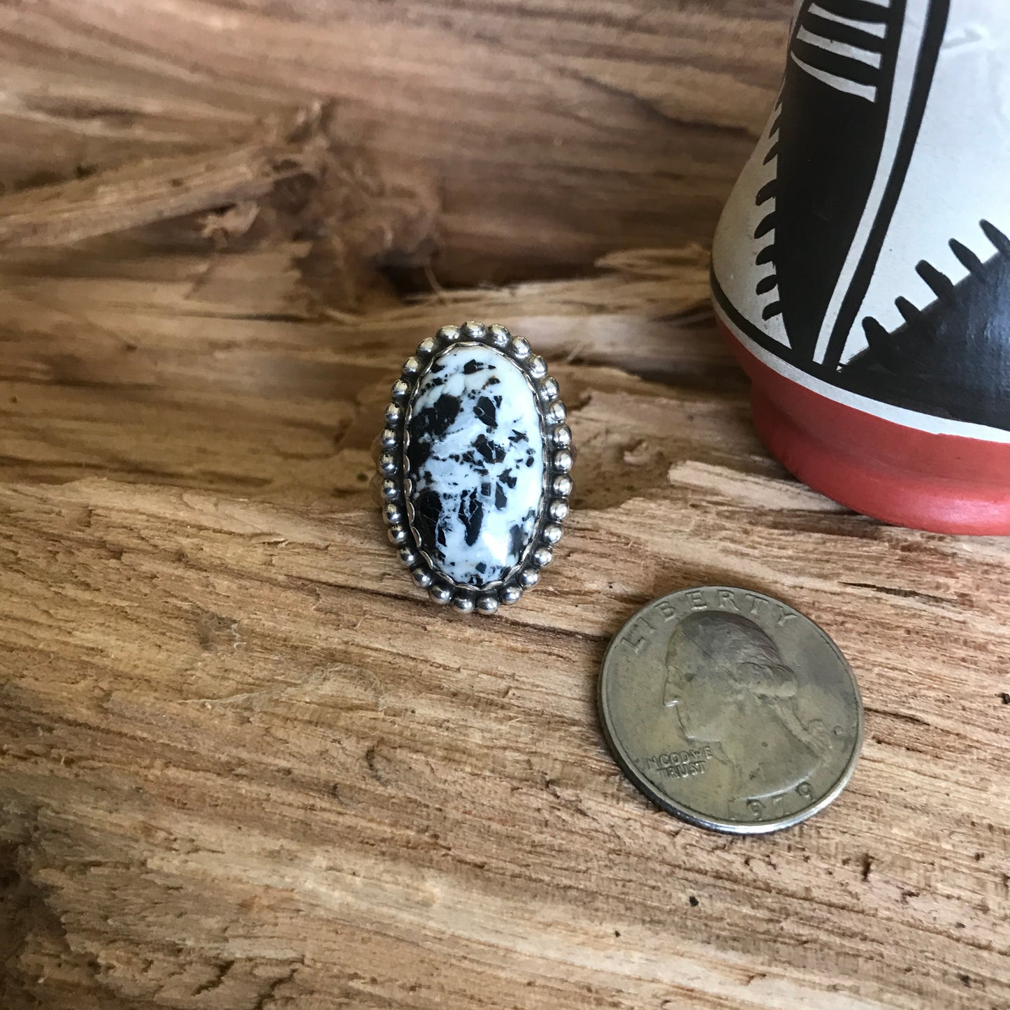 White Buffalo Ring~Sterling Silver~ Artisan Handmade~ Size 7
