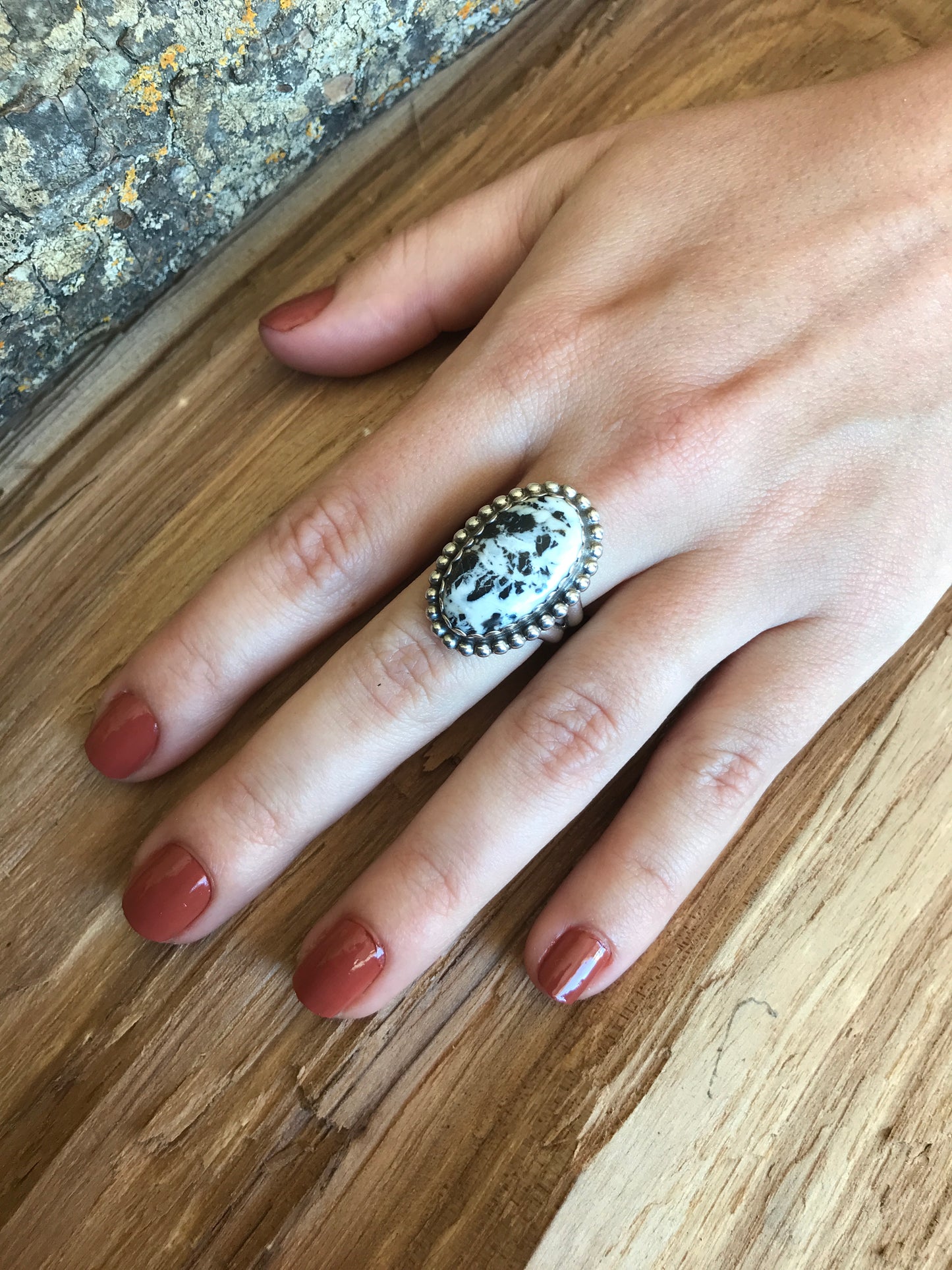 White Buffalo Ring~Sterling Silver~ Artisan Handmade~ Size 7