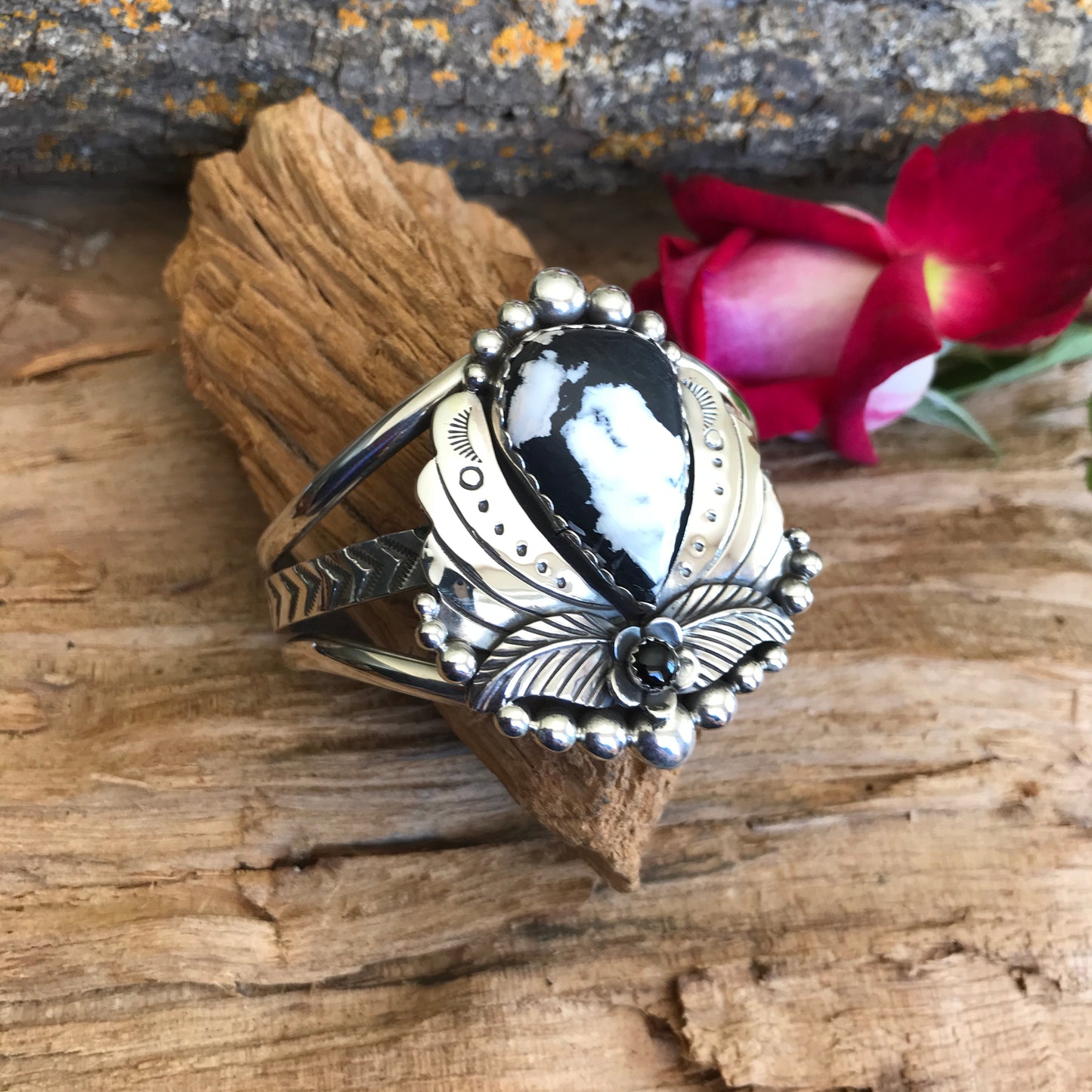 White Buffalo Cuff Bracelet~ Sterling Silver~ Artisan Handmade~RTS046