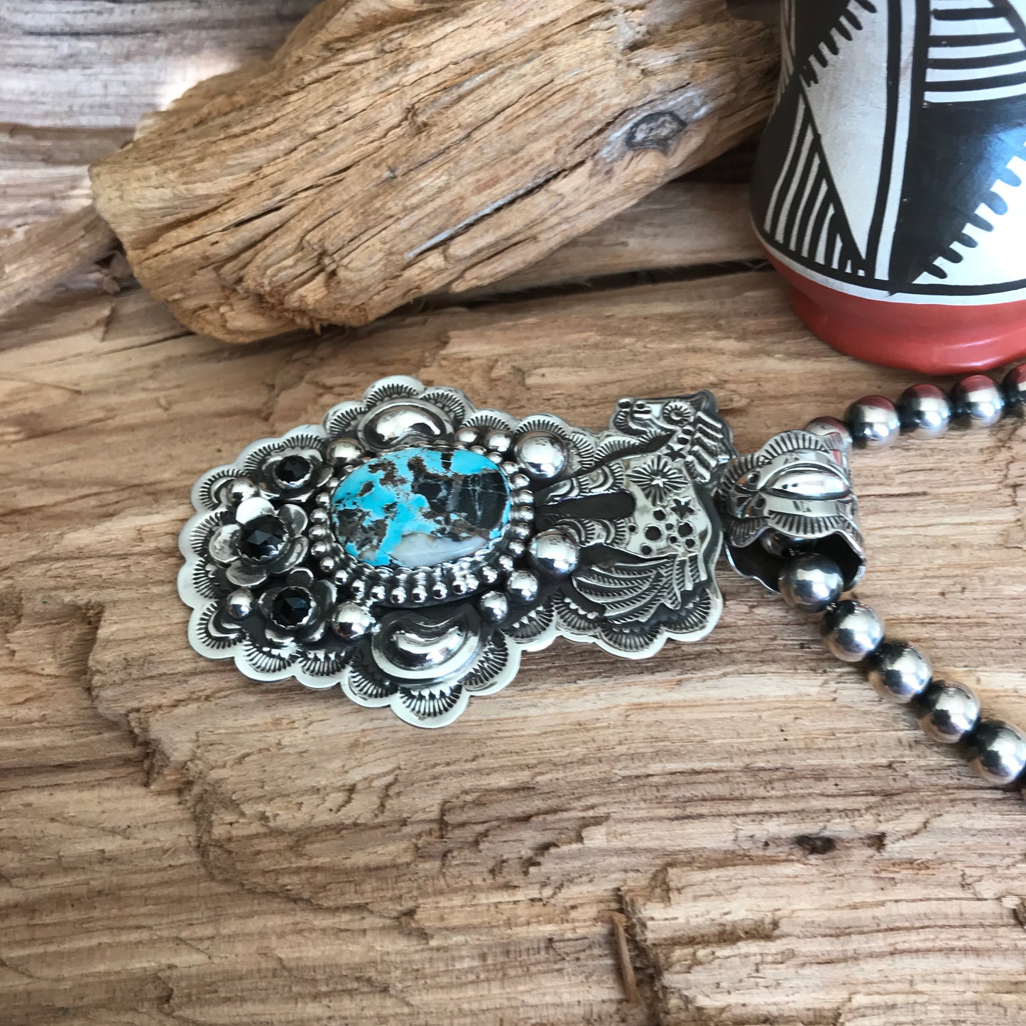 SPIRIT PONY pendant with Blue Moon Turquoise~ Sterling Silver~ large pendant~ Artisan Handmade