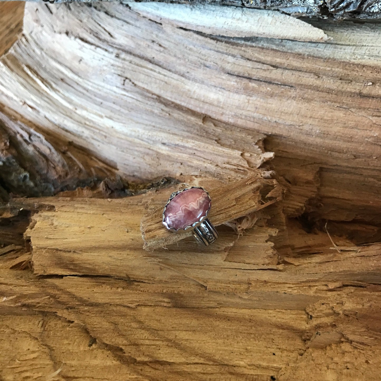 Rhodochrosite Ring~ Sterling Silver~ Artisan Handmade~ ENGLISH COUNTRY GARDEN Series~ Size 4 1/2